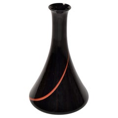 VeArt Italy Murano Art Glass Bud Vases Black Red Swirl Cone Mid-Century Modern 