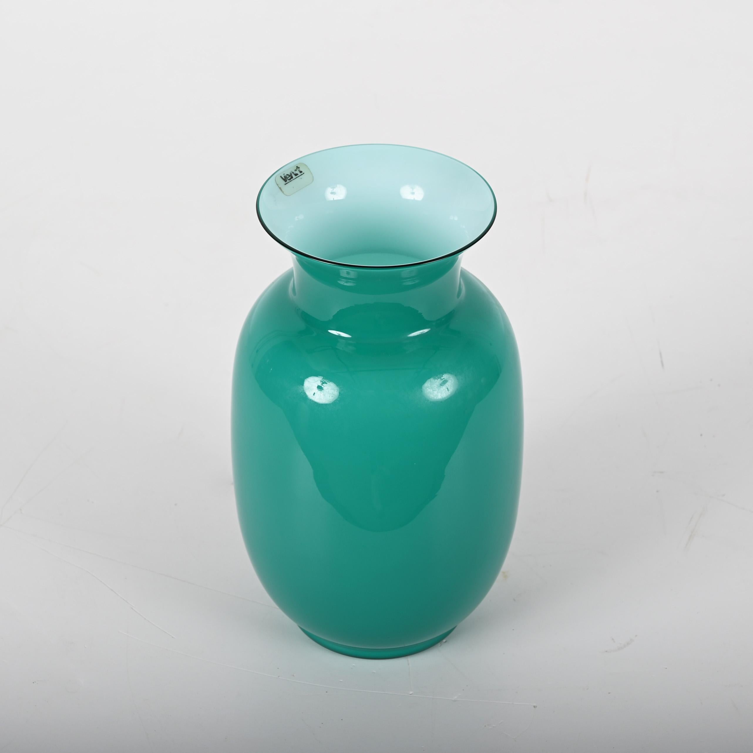 VeArt Midcentury Turquoise Blue Murano Glass Italian Vase for Venini, 1970s 10