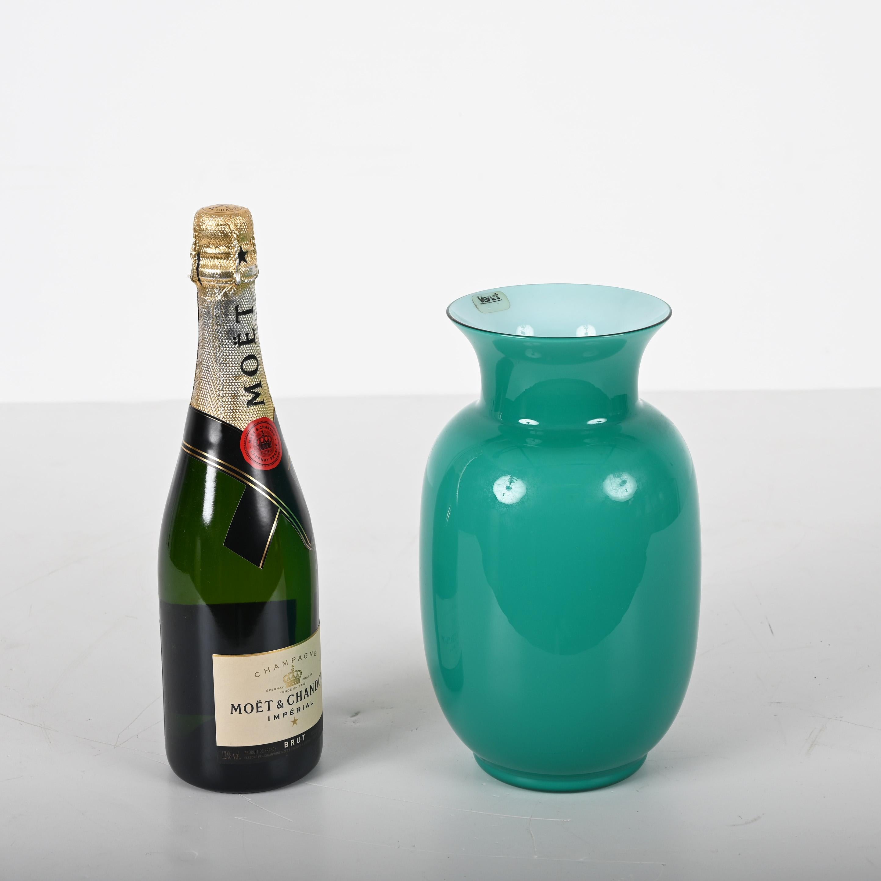 VeArt Midcentury Turquoise Blue Murano Glass Italian Vase for Venini, 1970s 3