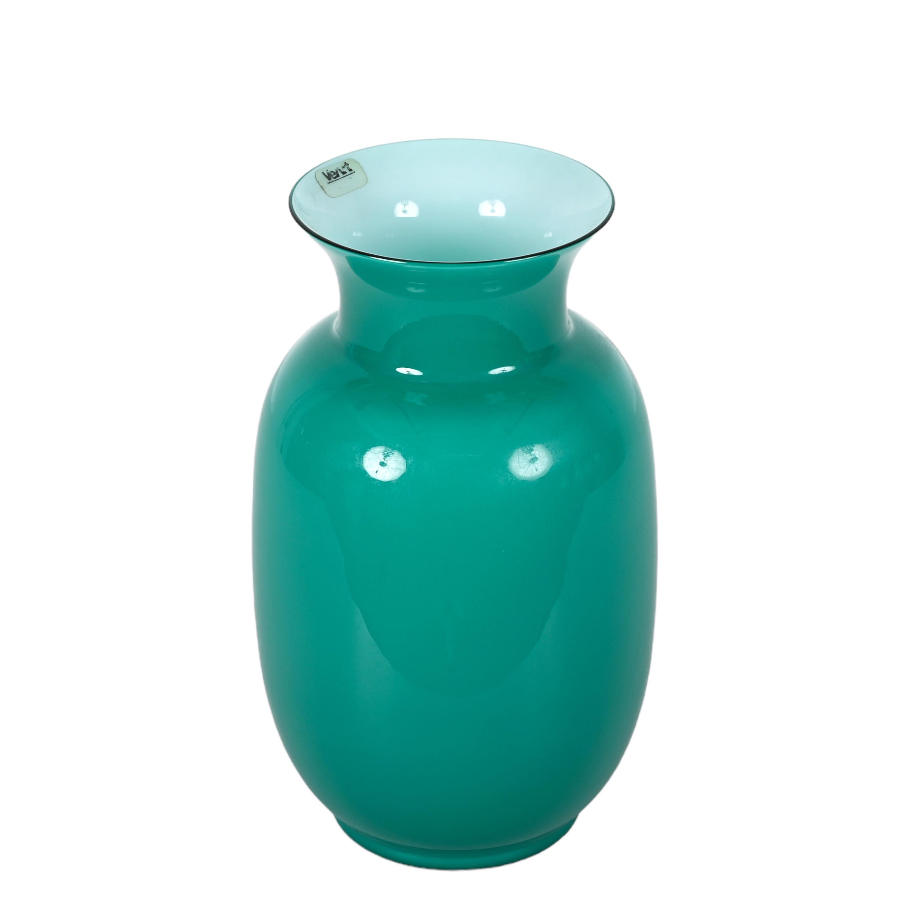 Mid-Century Modern VeArt Midcentury Turquoise Blue Murano Glass Italian Vase for Venini, 1970s