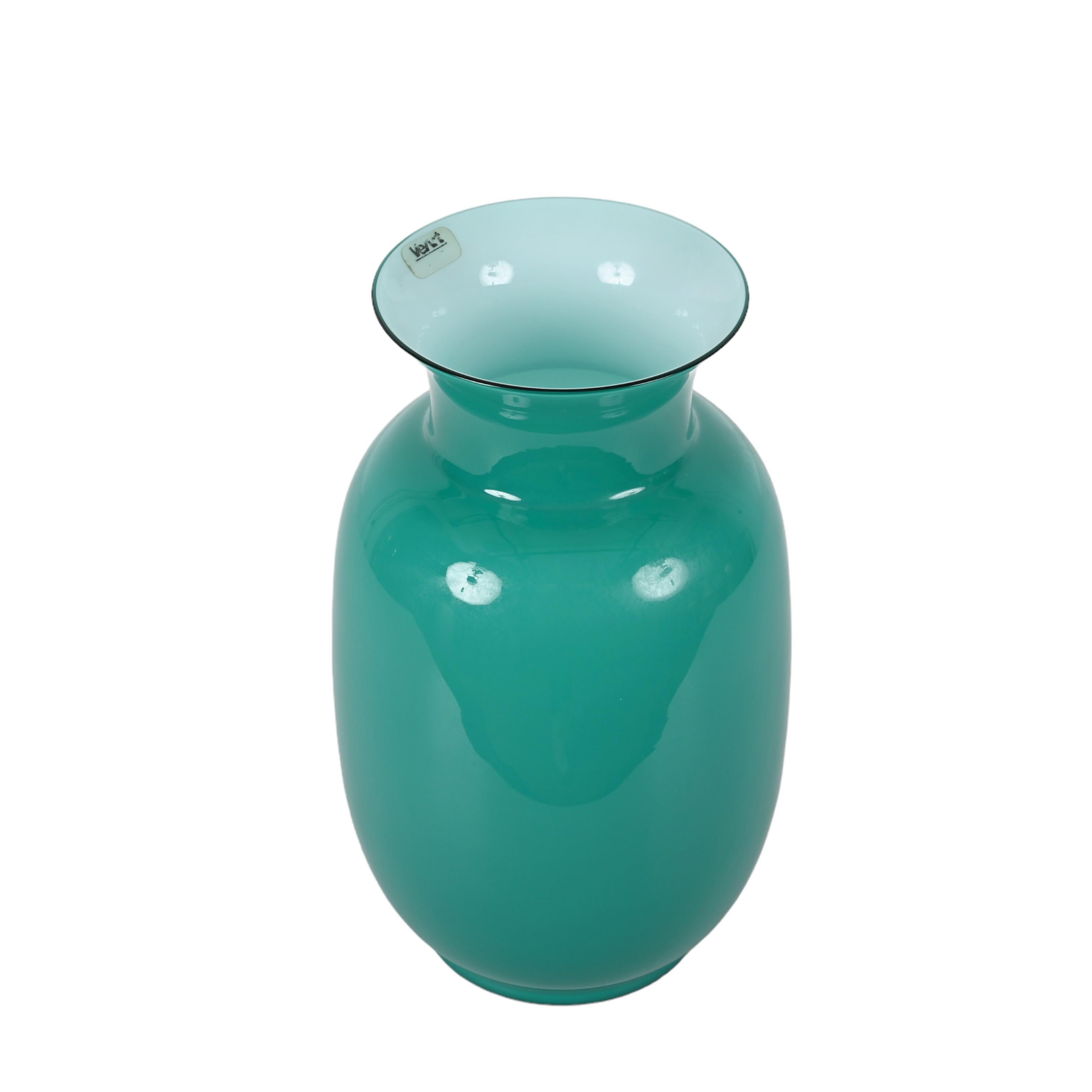 VeArt Midcentury Turquoise Blue Murano Glass Italian Vase for Venini, 1970s In Good Condition In Roma, IT