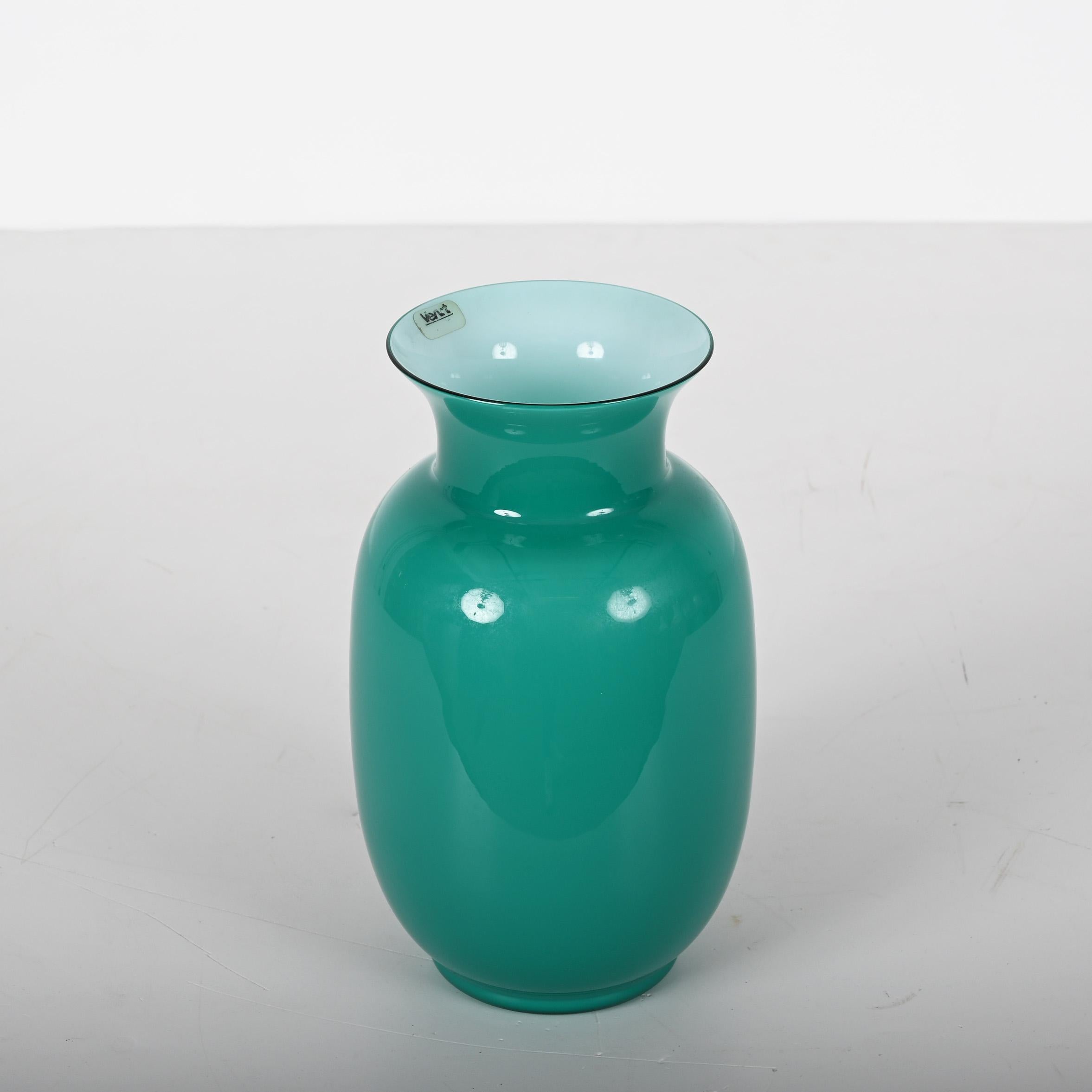 VeArt Midcentury Turquoise Blue Murano Glass Italian Vase for Venini, 1970s 4
