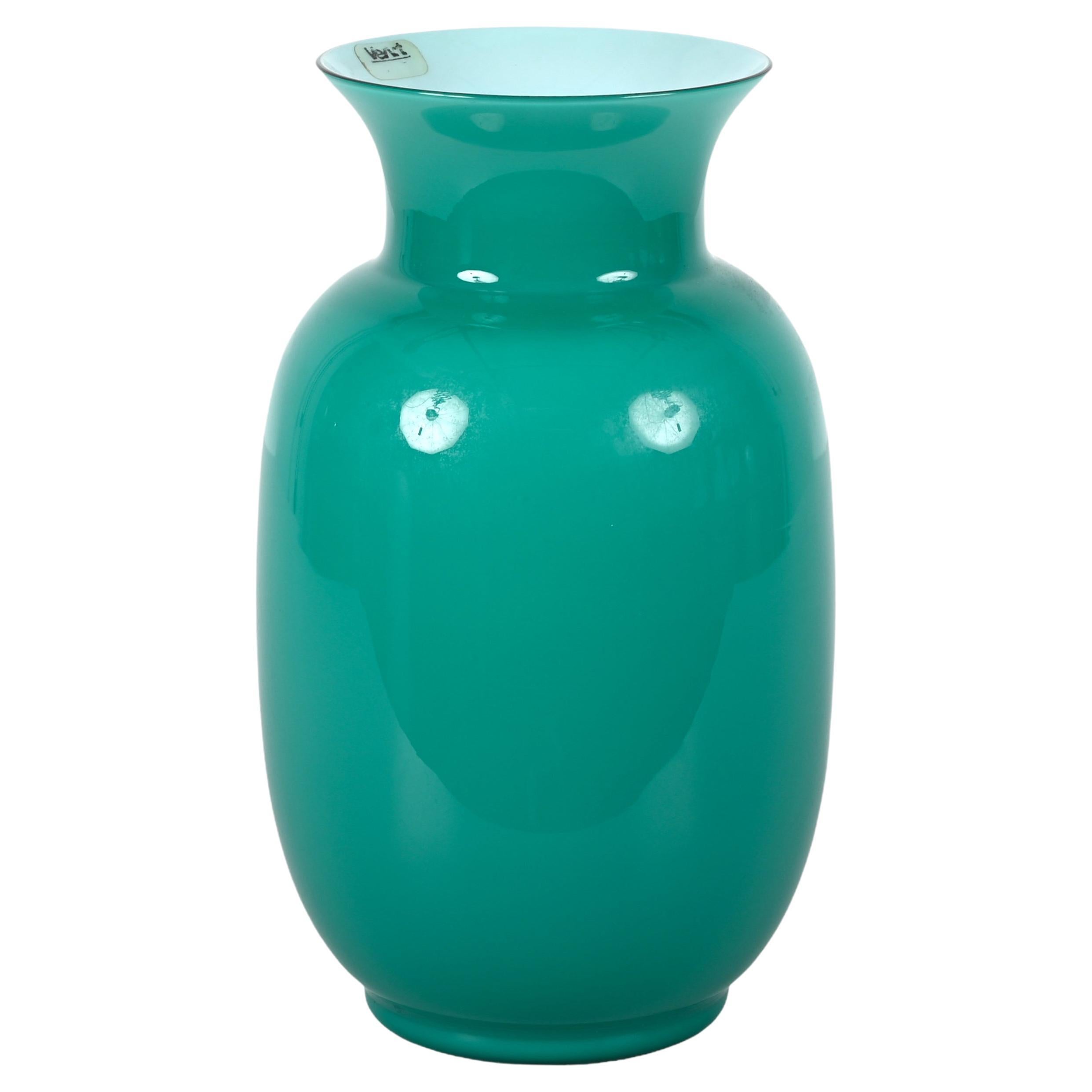VeArt Midcentury Turquoise Blue Murano Glass Italian Vase for Venini, 1970s