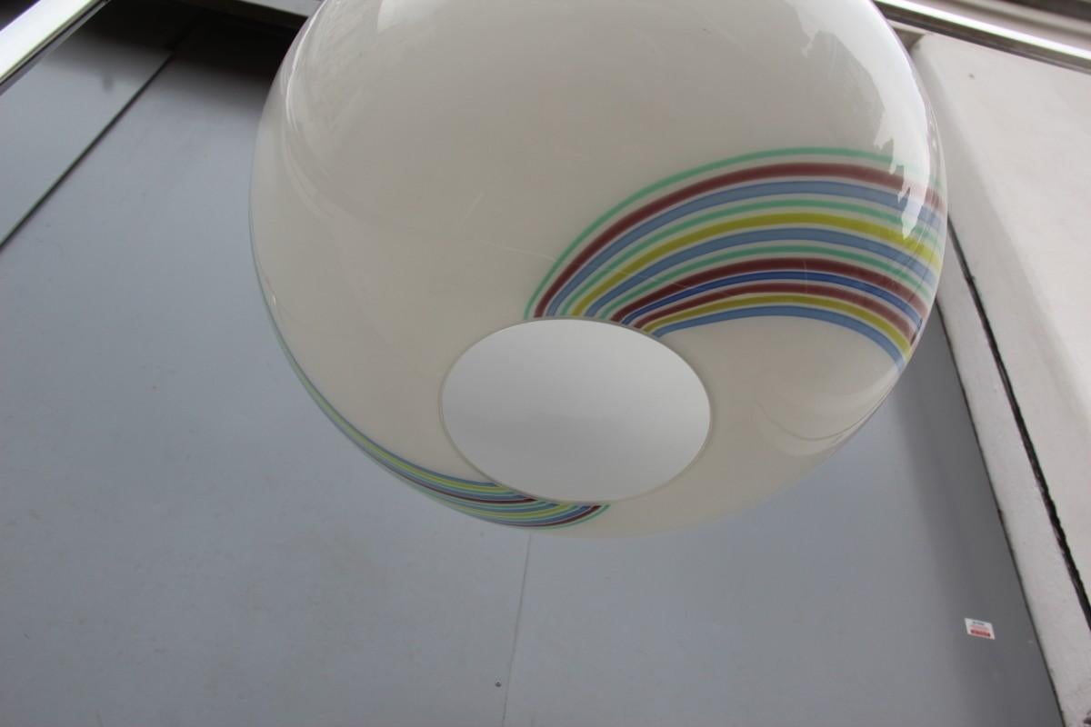 Ball chandelier VeArt Italian Murano design 1970s minimal and particular ,strip of rainbow colors, very beautiful and happy.