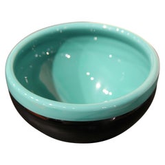 VeArt Murano Minimal Glass Black and Turquoise Bowl