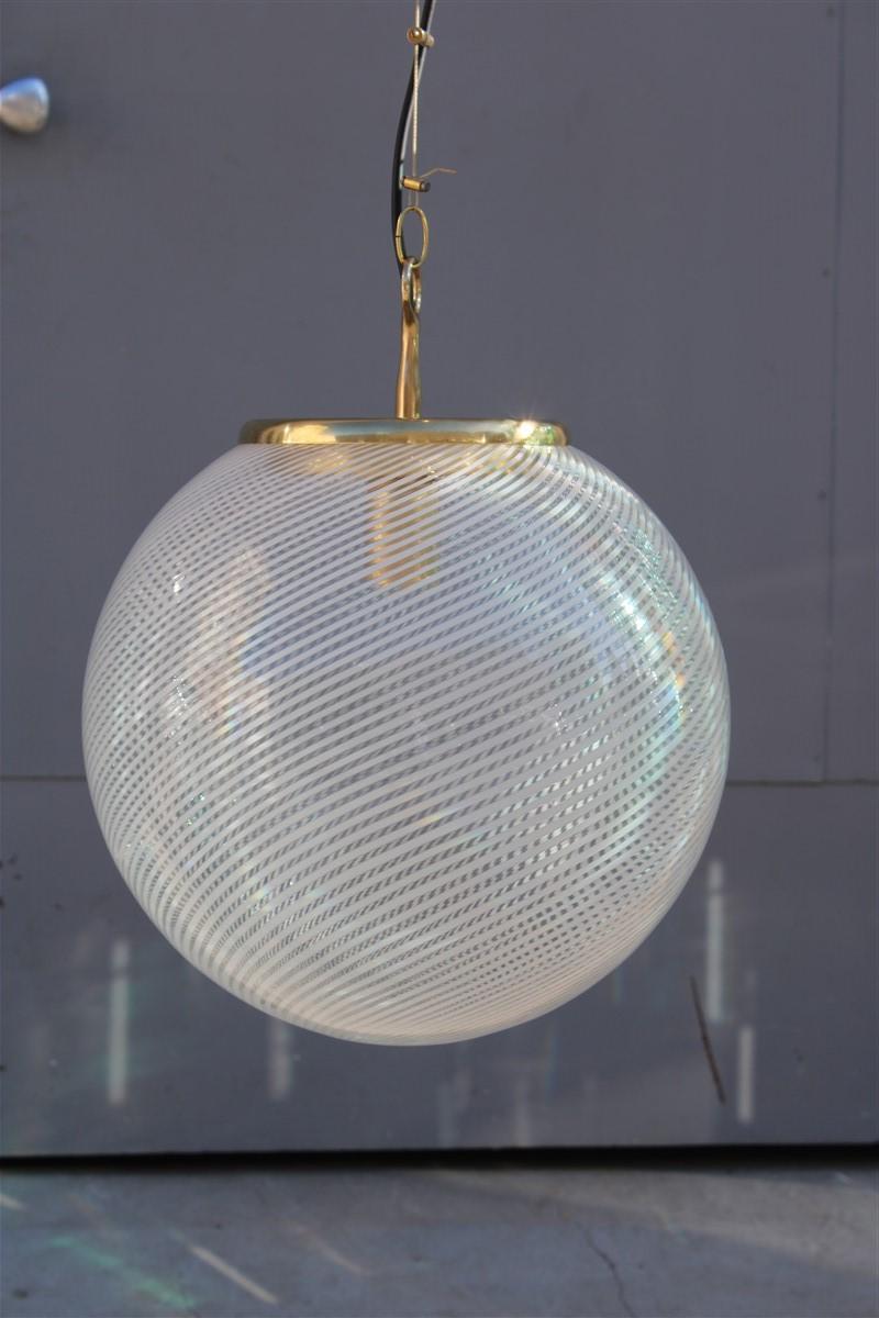 Veart Venini ball chandelier Murano glass brass parts 1970s white 
Height ball cm.40, diameter ball cm.40.