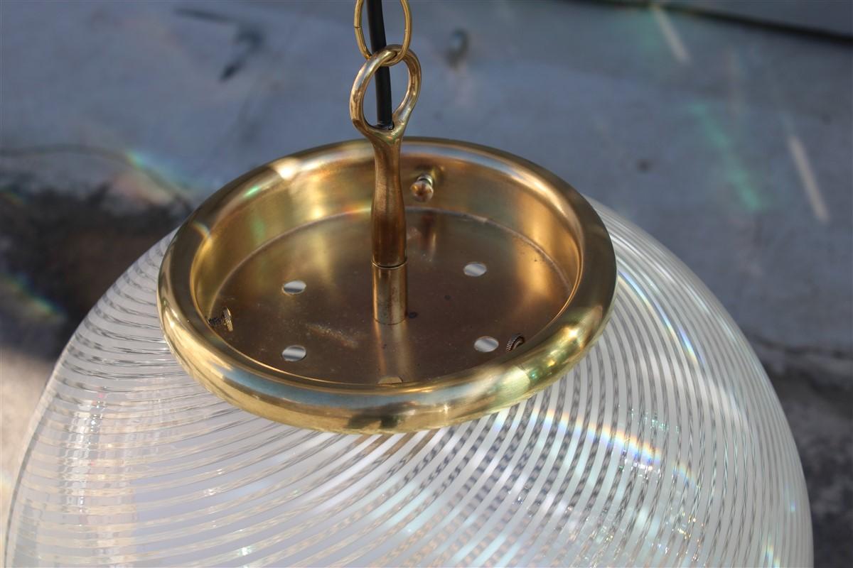 Mid-Century Modern Veart Venini Ball Chandelier Murano Glass Brass Parts 1970s White