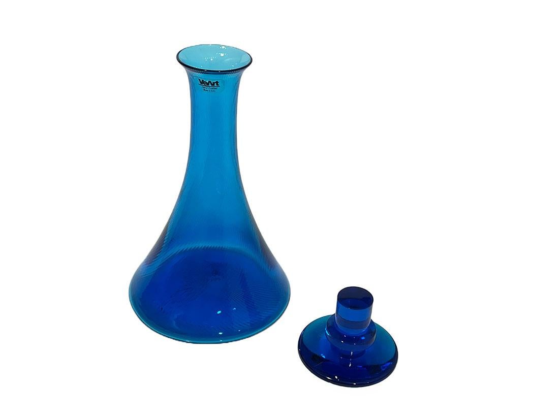 20th Century VeArt Vetreria, Italian Blue Glass Decanter, 1980s For Sale