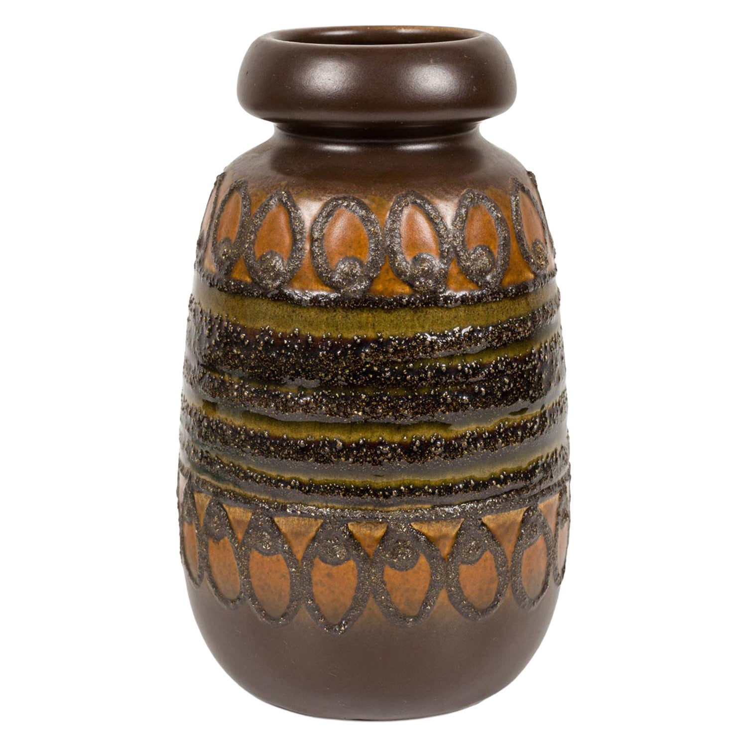 VEB Haldensleben Keramik German Mid-Century Raised Banded Design and Glazed Vase in vendita
