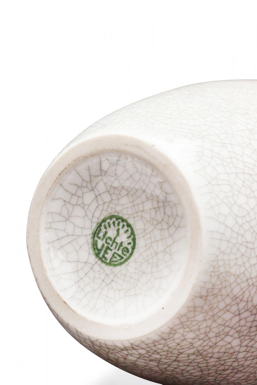 XX secolo VEB Lichte German Mid-Century White Crackle Glazed Ceramic Vase in vendita