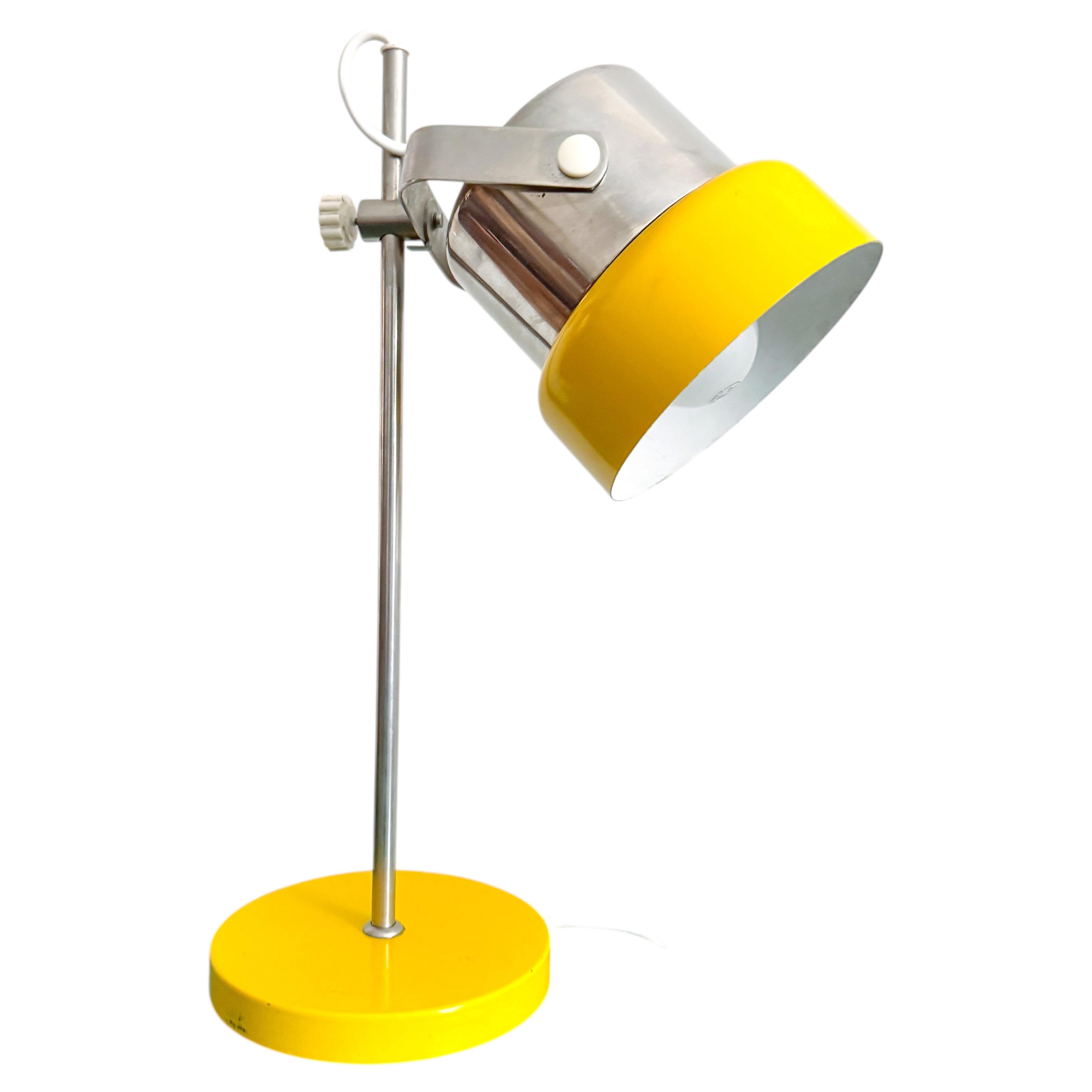 VEB Narva Adjustable Desk Lamp, East Germany, Yellow Chrome 1970s For Sale