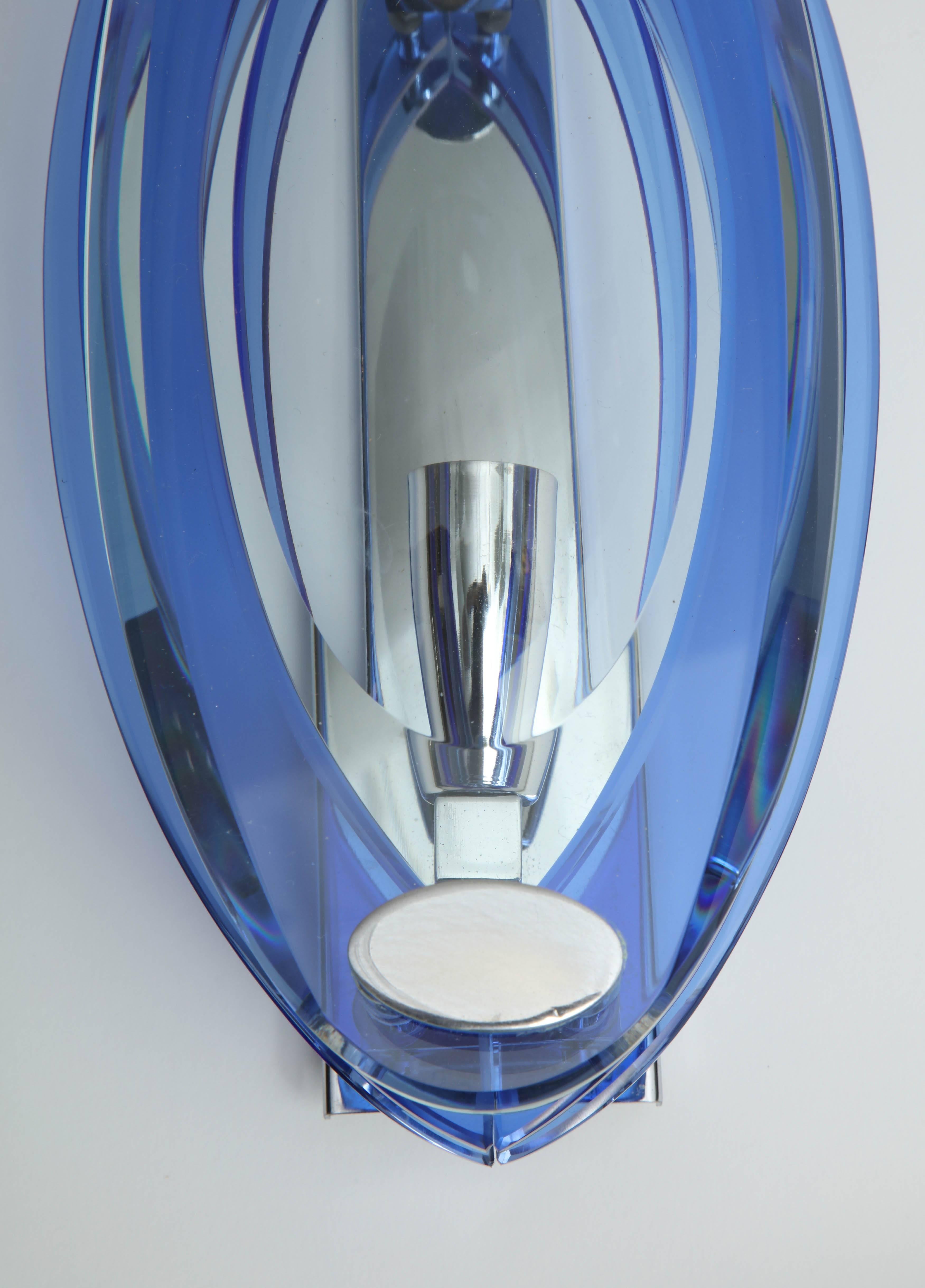 Modern Veca 3 Layer Blue Murano Glass Sconces For Sale