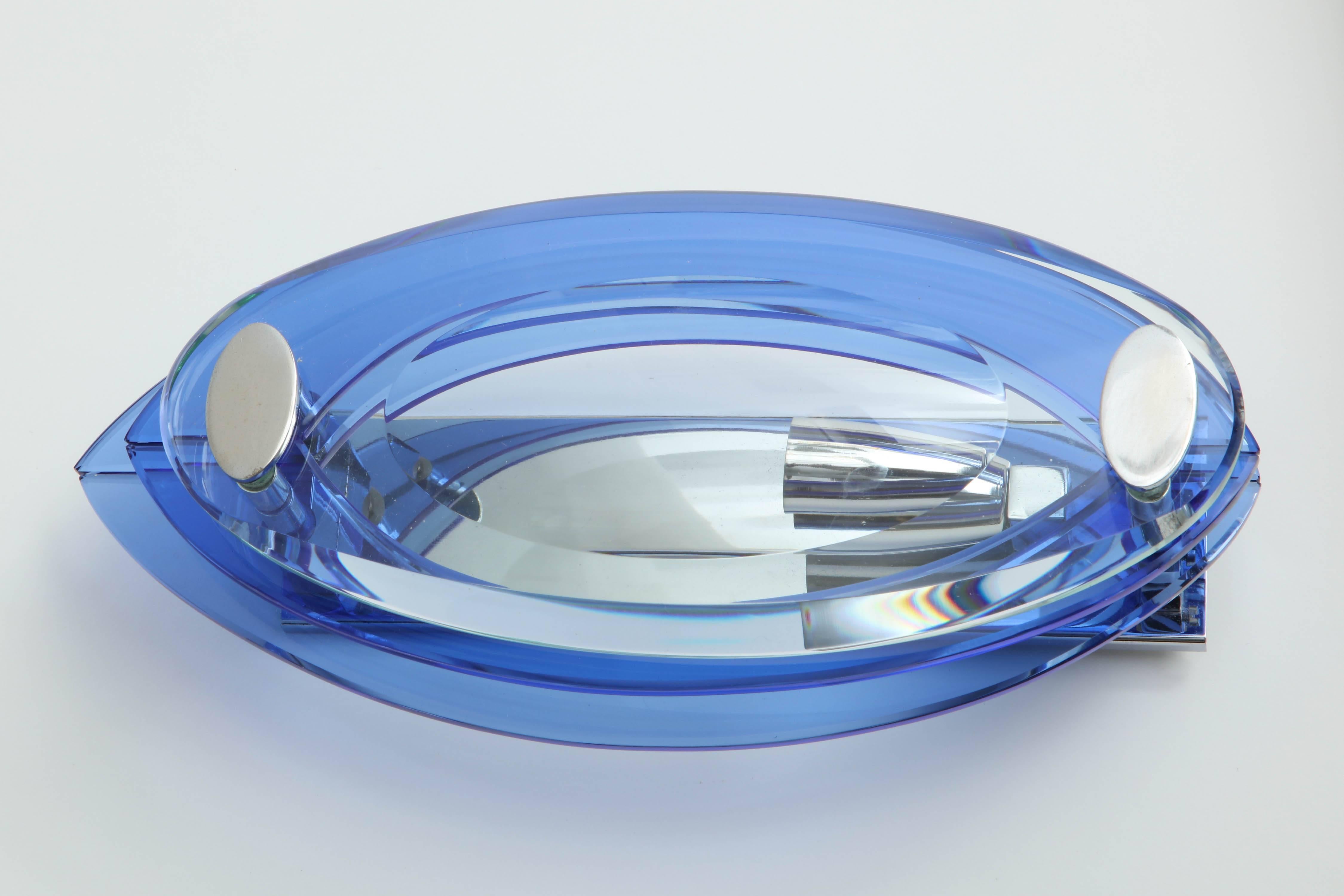 Italian Veca 3 Layer Blue Murano Glass Sconces For Sale