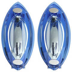 Veca, 3 lampade in vetro di Murano blu a strati