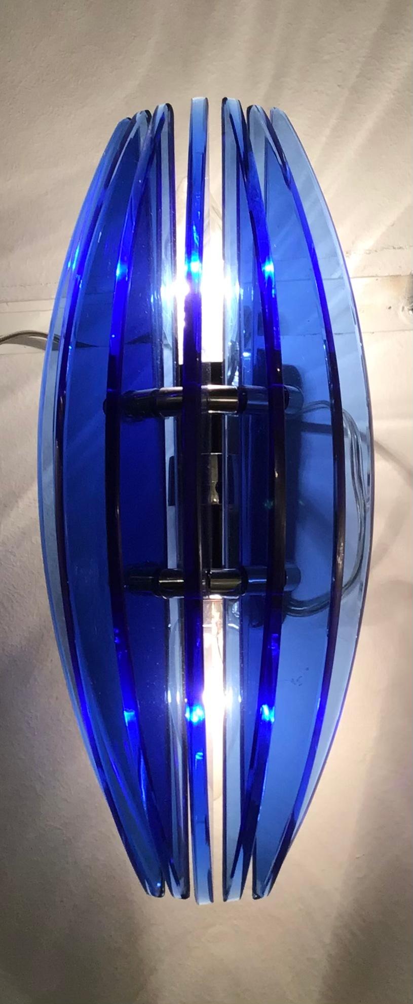 Metà XX secolo Veca Blu Applique in vetro metallo cromato, 1955, Italia in vendita