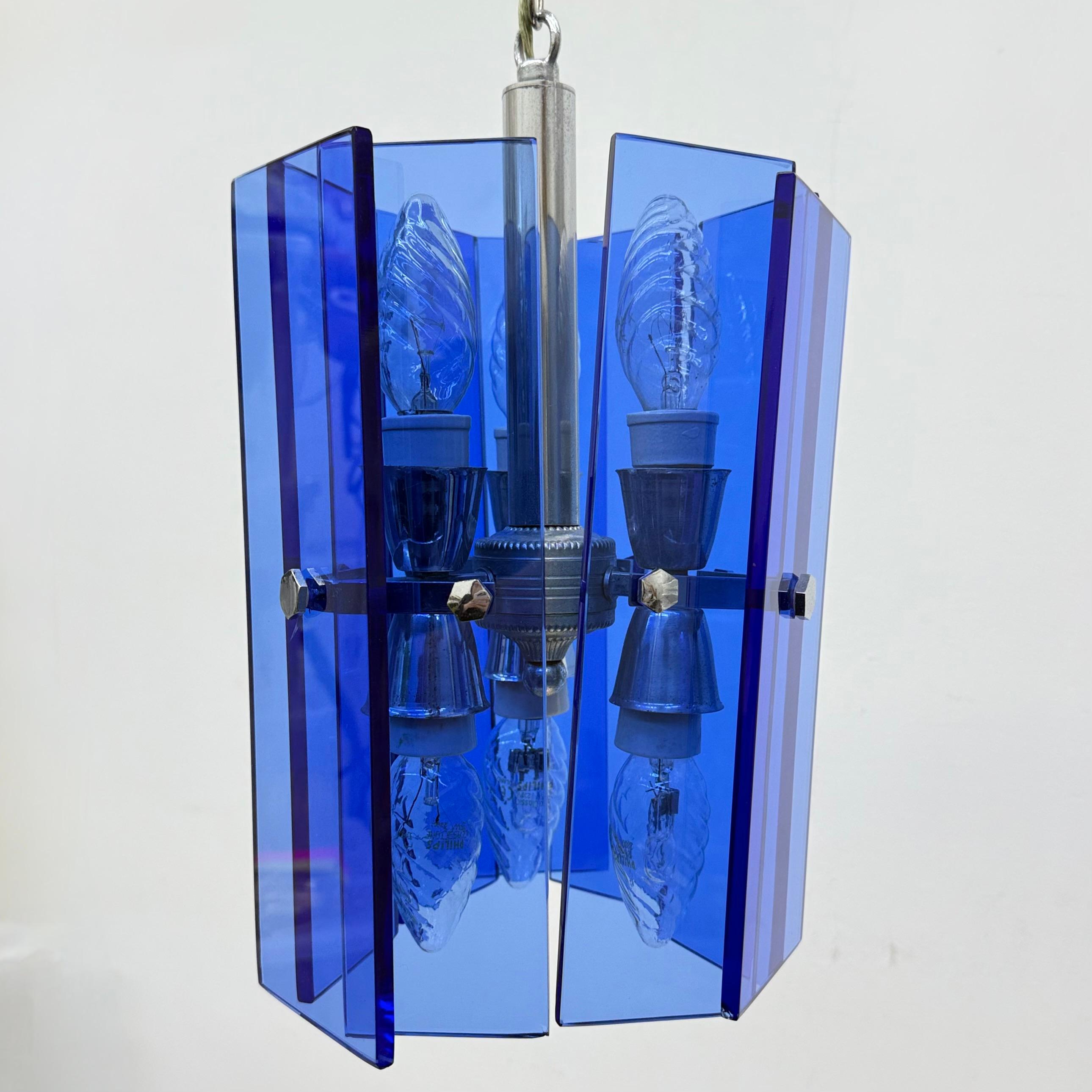 Lampada a sospensione in vetro blu Veca, Italia anni '70 in vendita 3