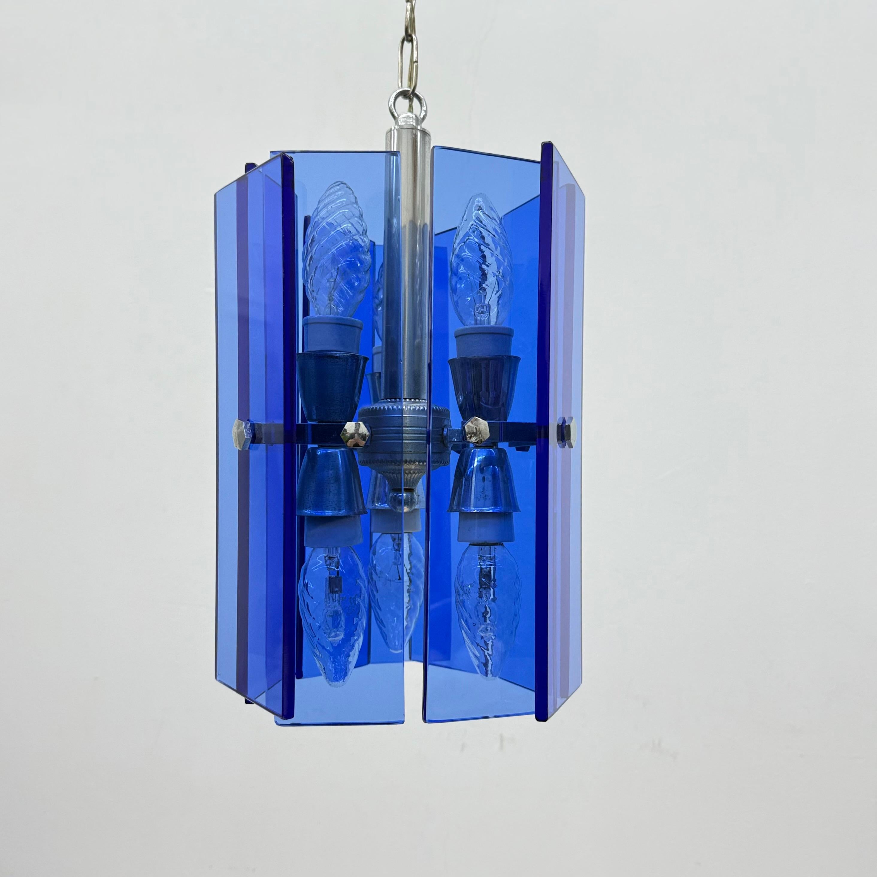 Lampada a sospensione in vetro blu Veca, Italia anni '70 in vendita 4