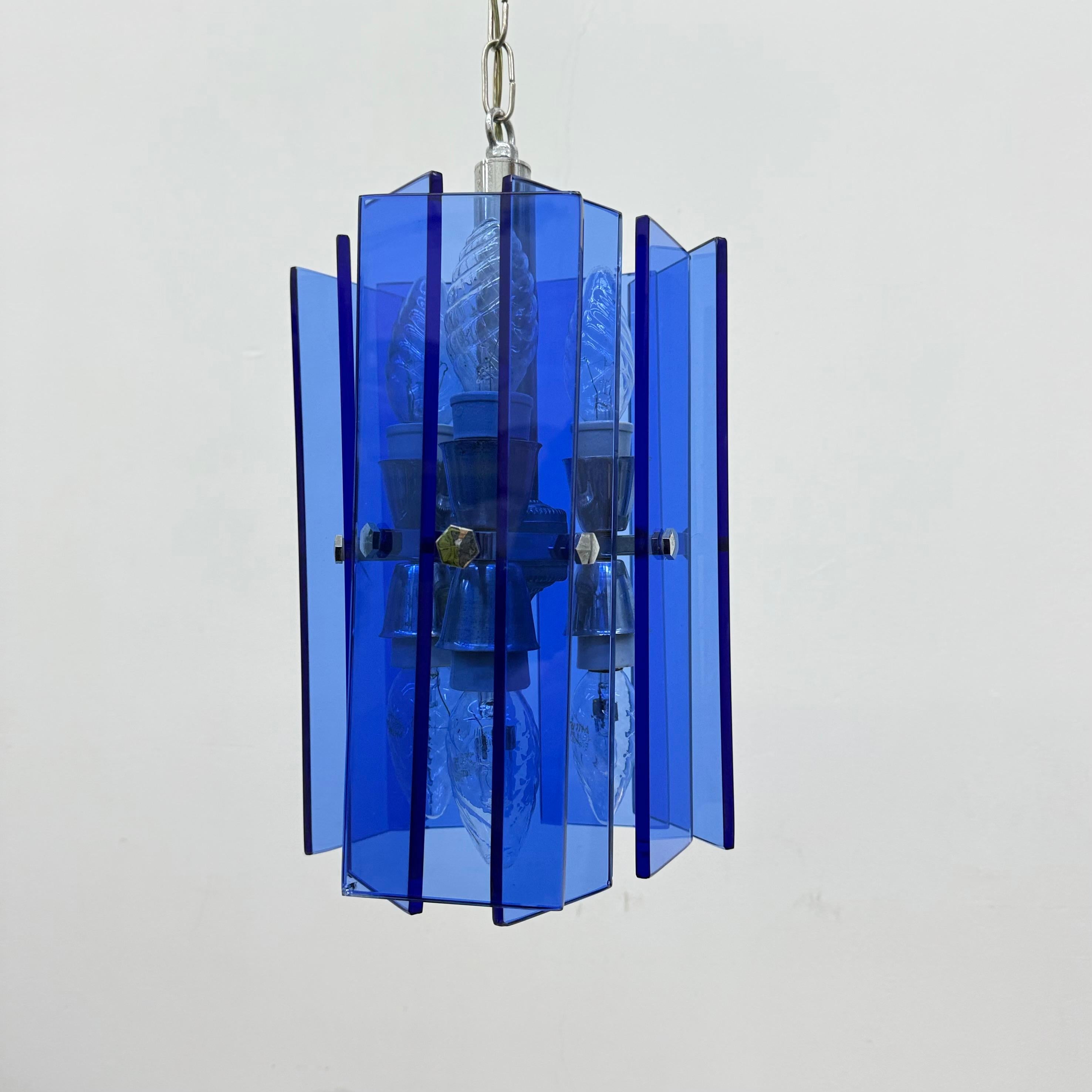Lampada a sospensione in vetro blu Veca, Italia anni '70 in vendita 5