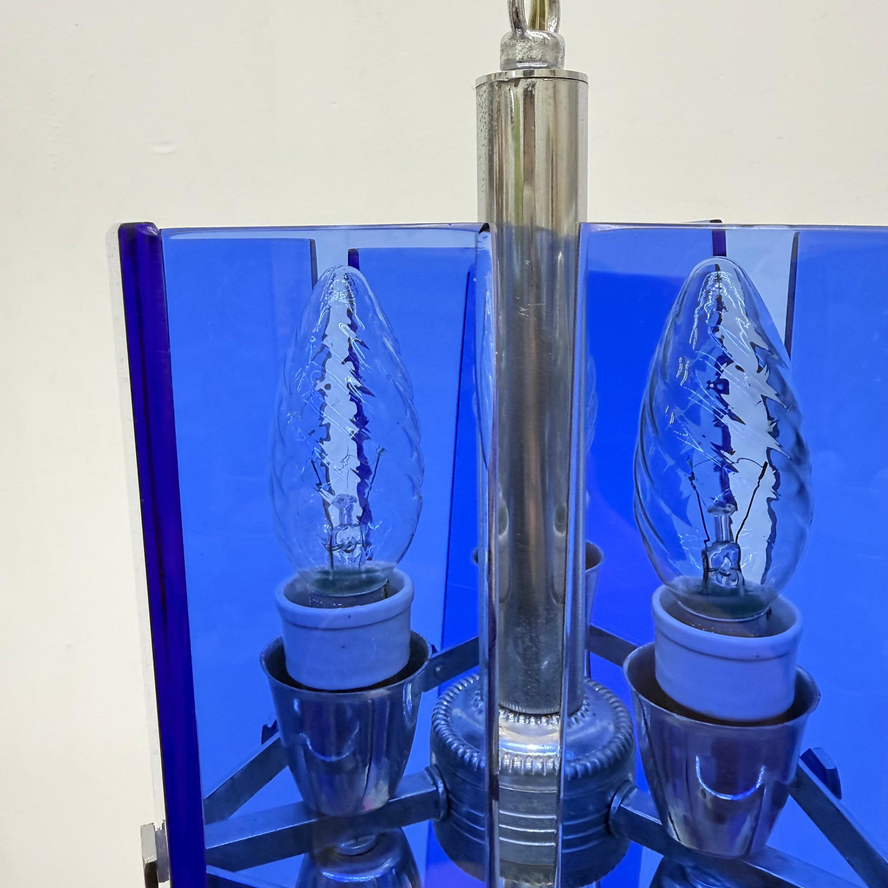 Lampada a sospensione in vetro blu Veca, Italia anni '70 in vendita 10