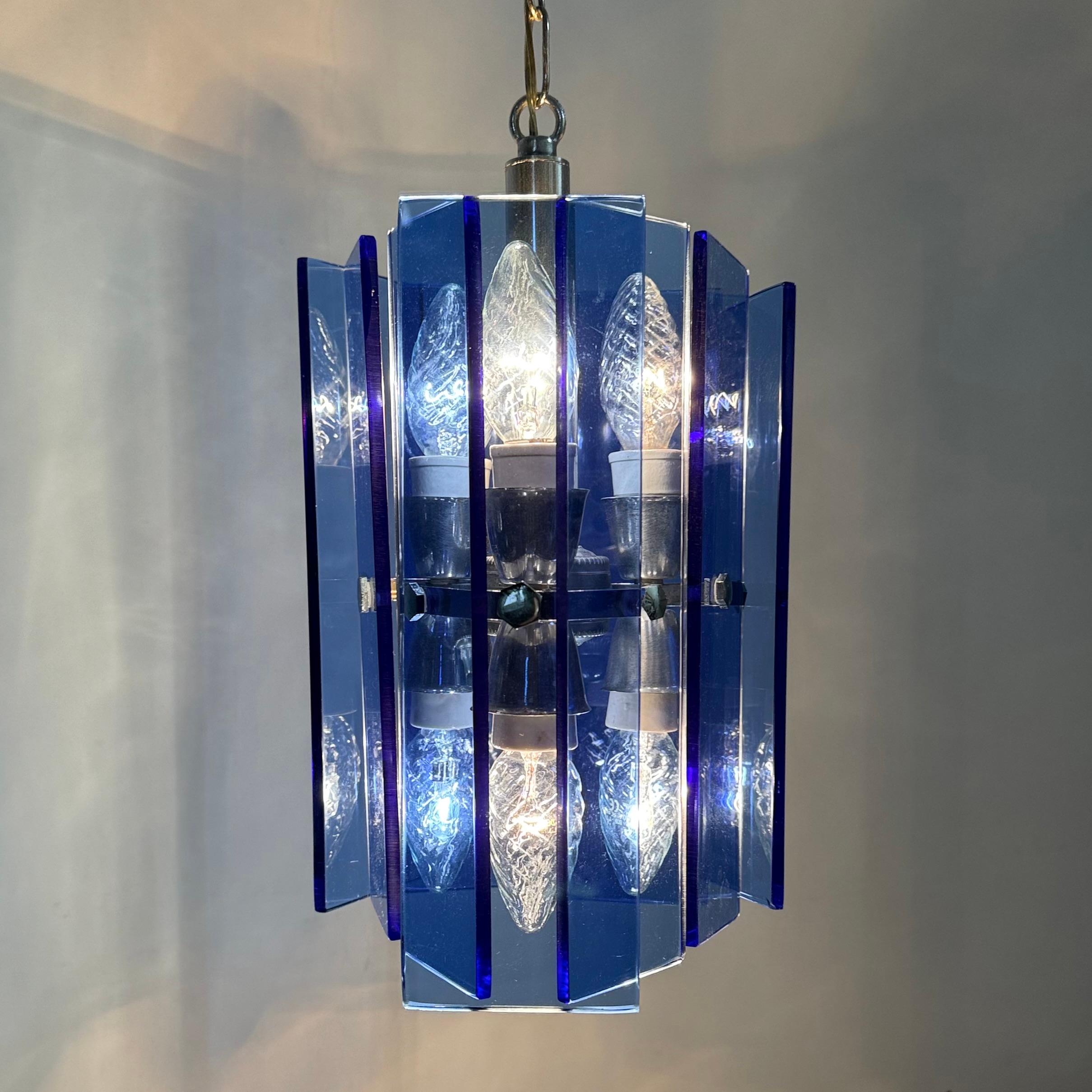 Metallo Lampada a sospensione in vetro blu Veca, Italia anni '70 in vendita