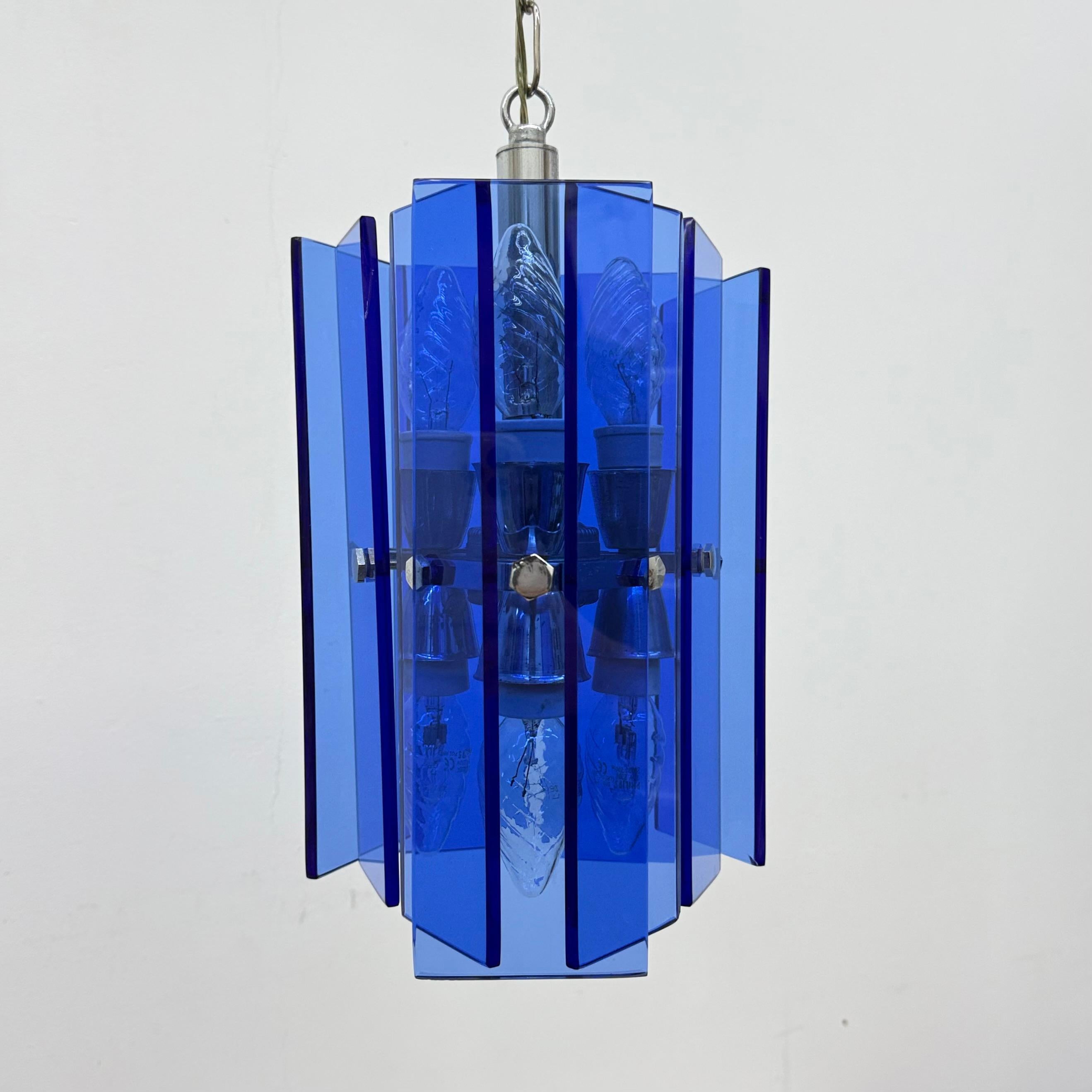 Lampada a sospensione in vetro blu Veca, Italia anni '70 in vendita 1