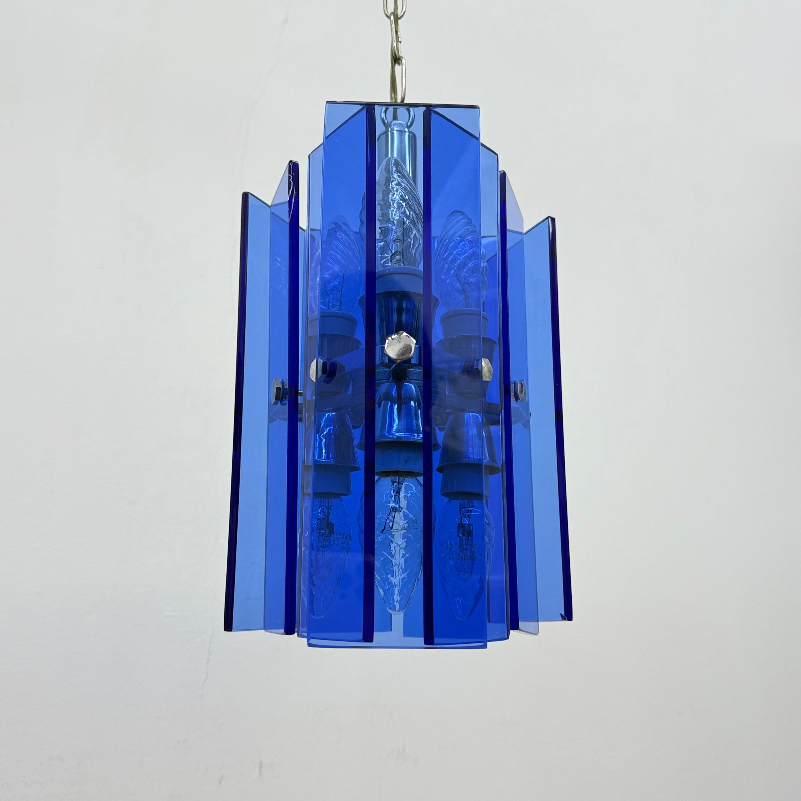Lampada a sospensione in vetro blu Veca, Italia anni '70 in vendita 2