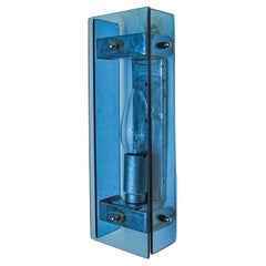 Veca blue wall light, beveled glass, Italy 1970