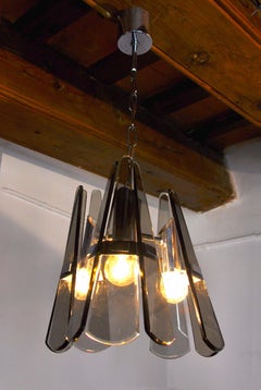 Veca Chandelier, 3 Arms, Black Murano Glass, Italy, 1970