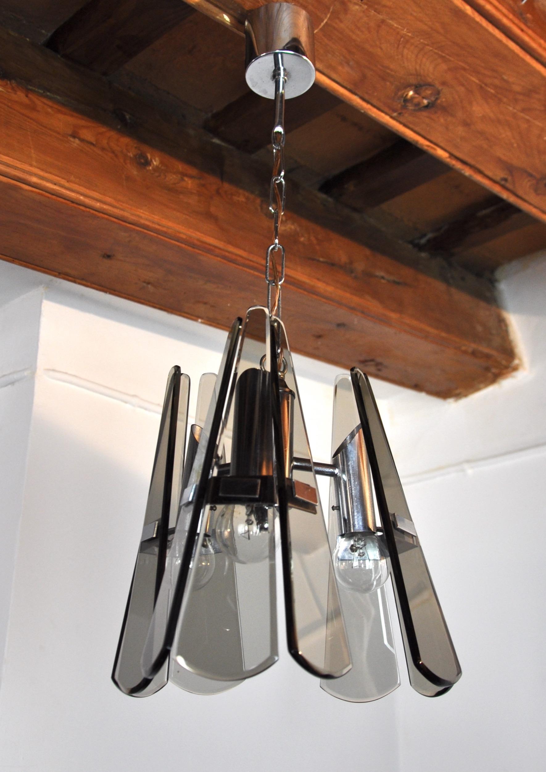 Hollywood Regency Veca Chandelier, 3 Arms, Black Murano Glass, Italy, 1970 For Sale