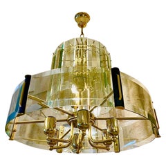 Vintage Veca chandelier cut Glass Model large model curve, Italy, 1980