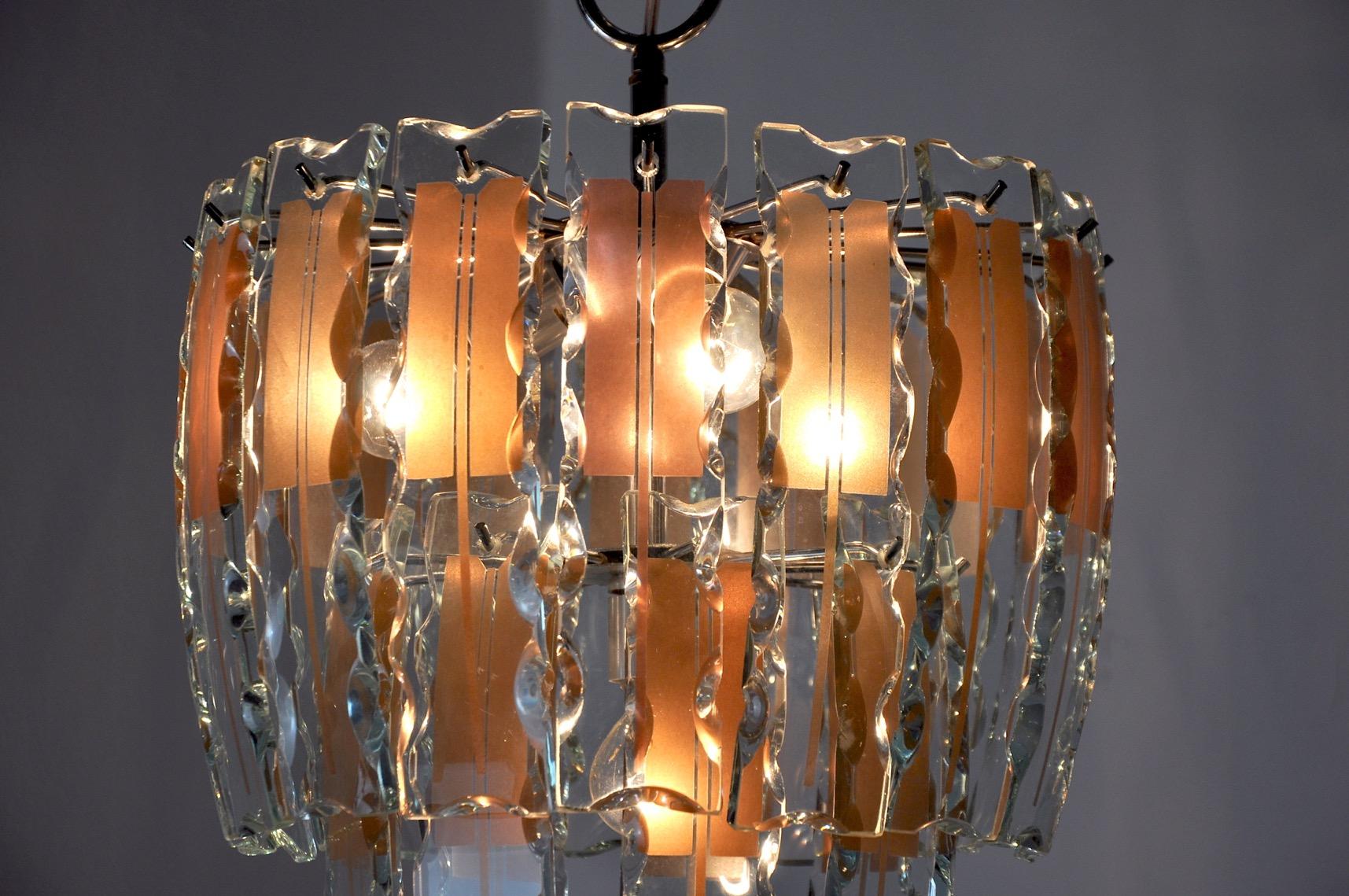 Crystal Veca Chandelier, Murano Glass, Italy 1970 For Sale