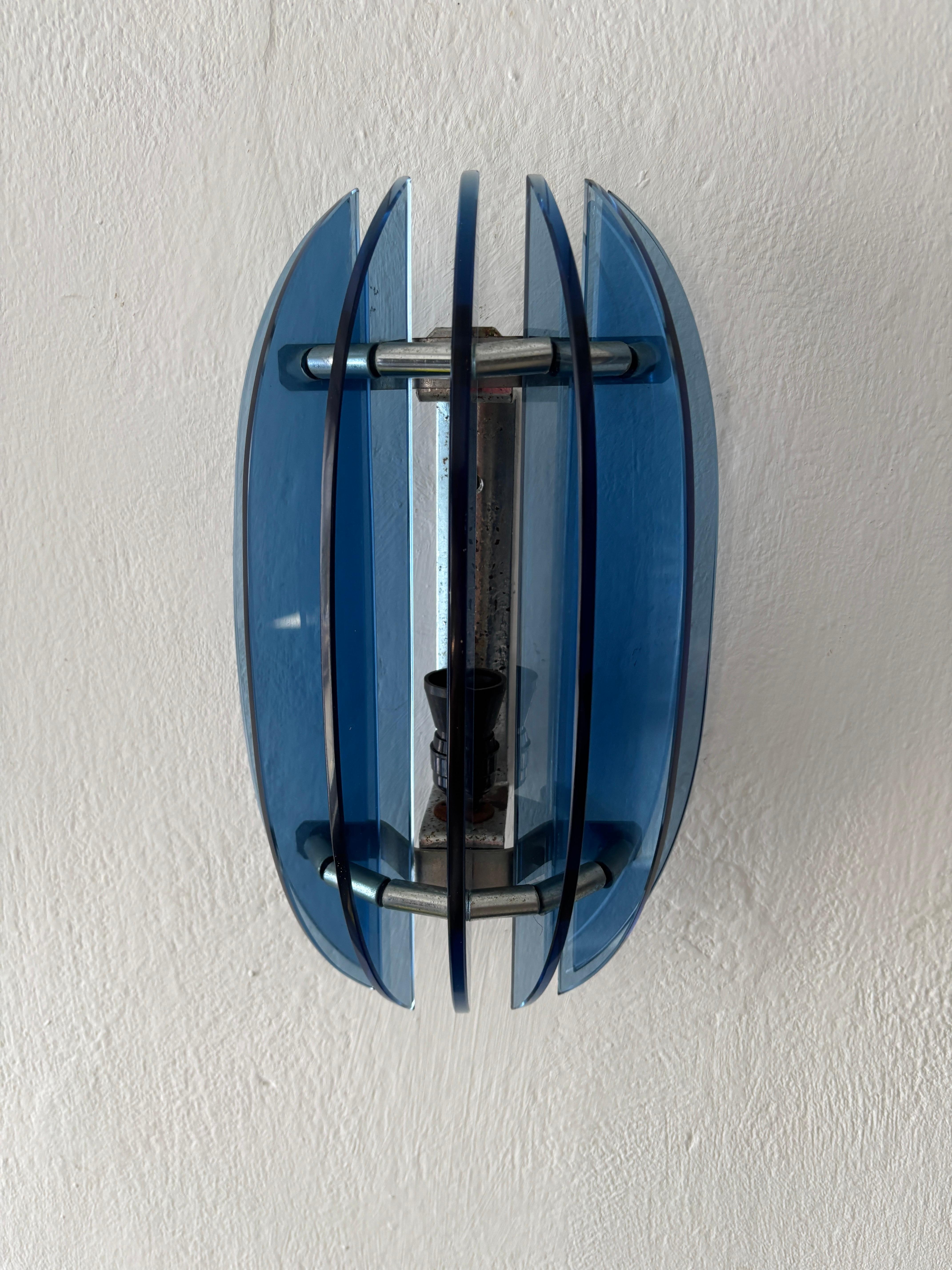Apliques de Murano Veca Azul Cobalto de mediados de siglo Estilo de Fontana Arte, c 1960 Italiano en venta