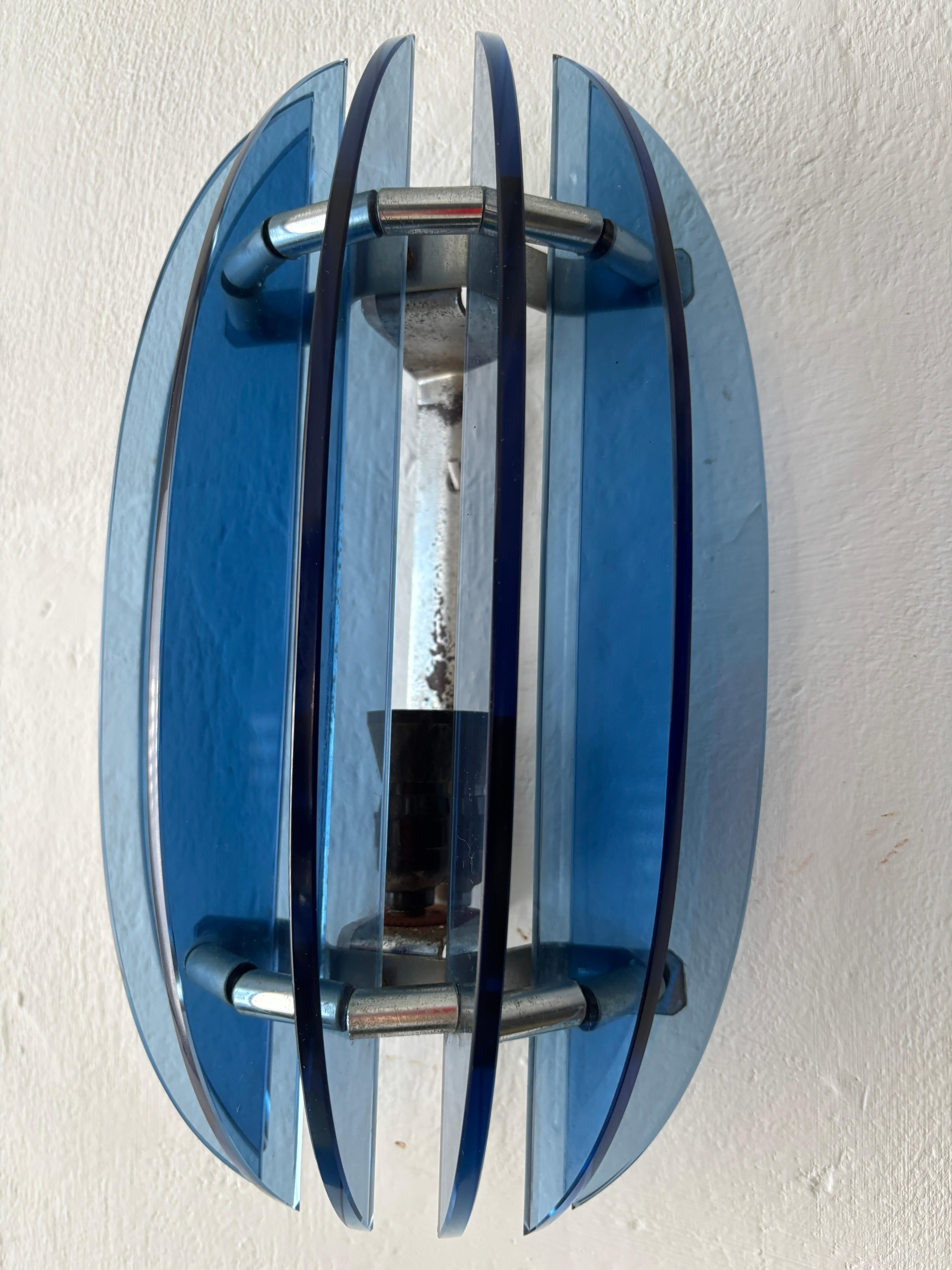 Apliques de Murano Veca Azul Cobalto de mediados de siglo Estilo de Fontana Arte, c 1960 mediados del siglo XX en venta