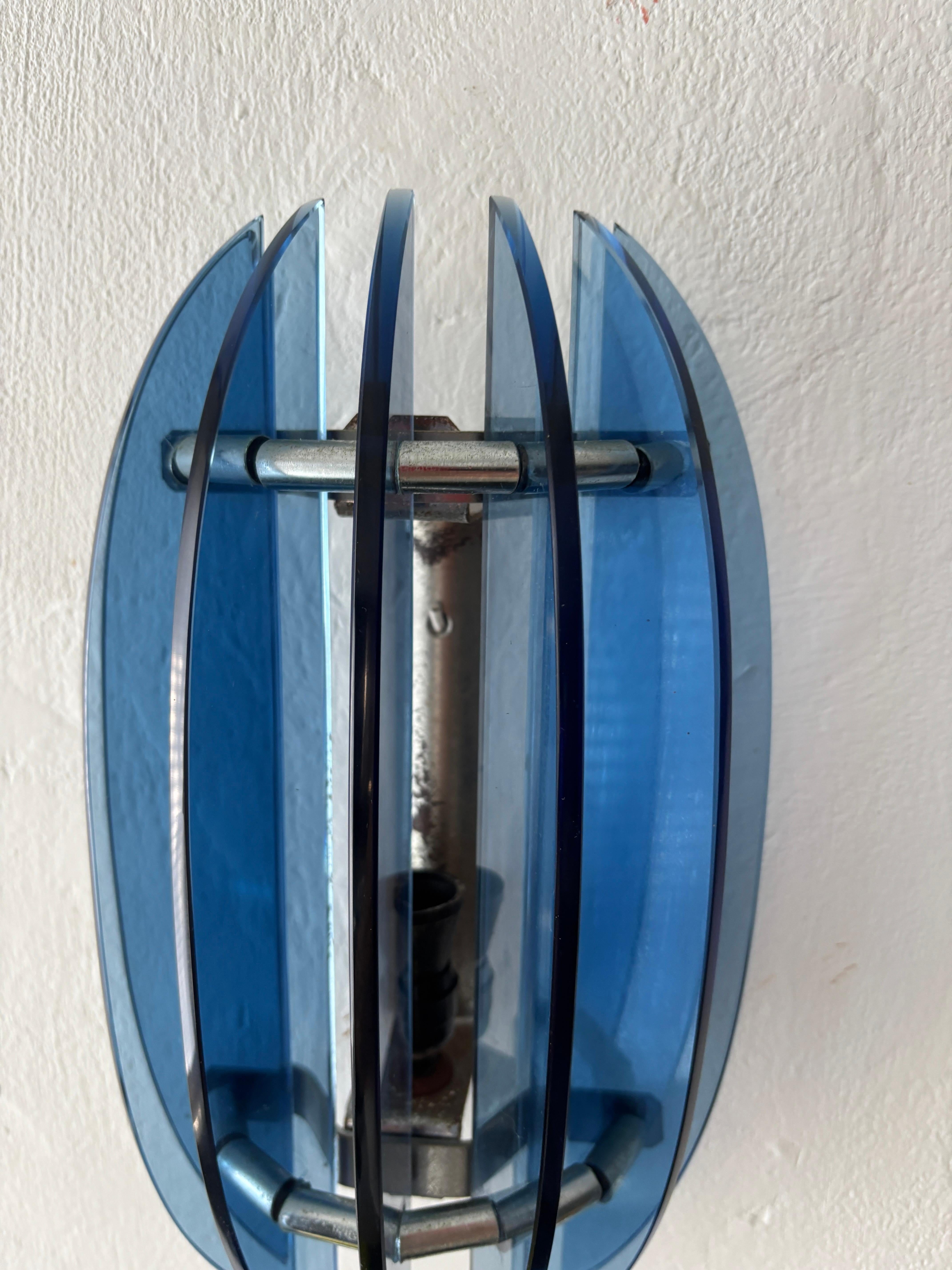Apliques de Murano Veca Azul Cobalto de mediados de siglo Estilo de Fontana Arte, c 1960 Cristal de Murano en venta