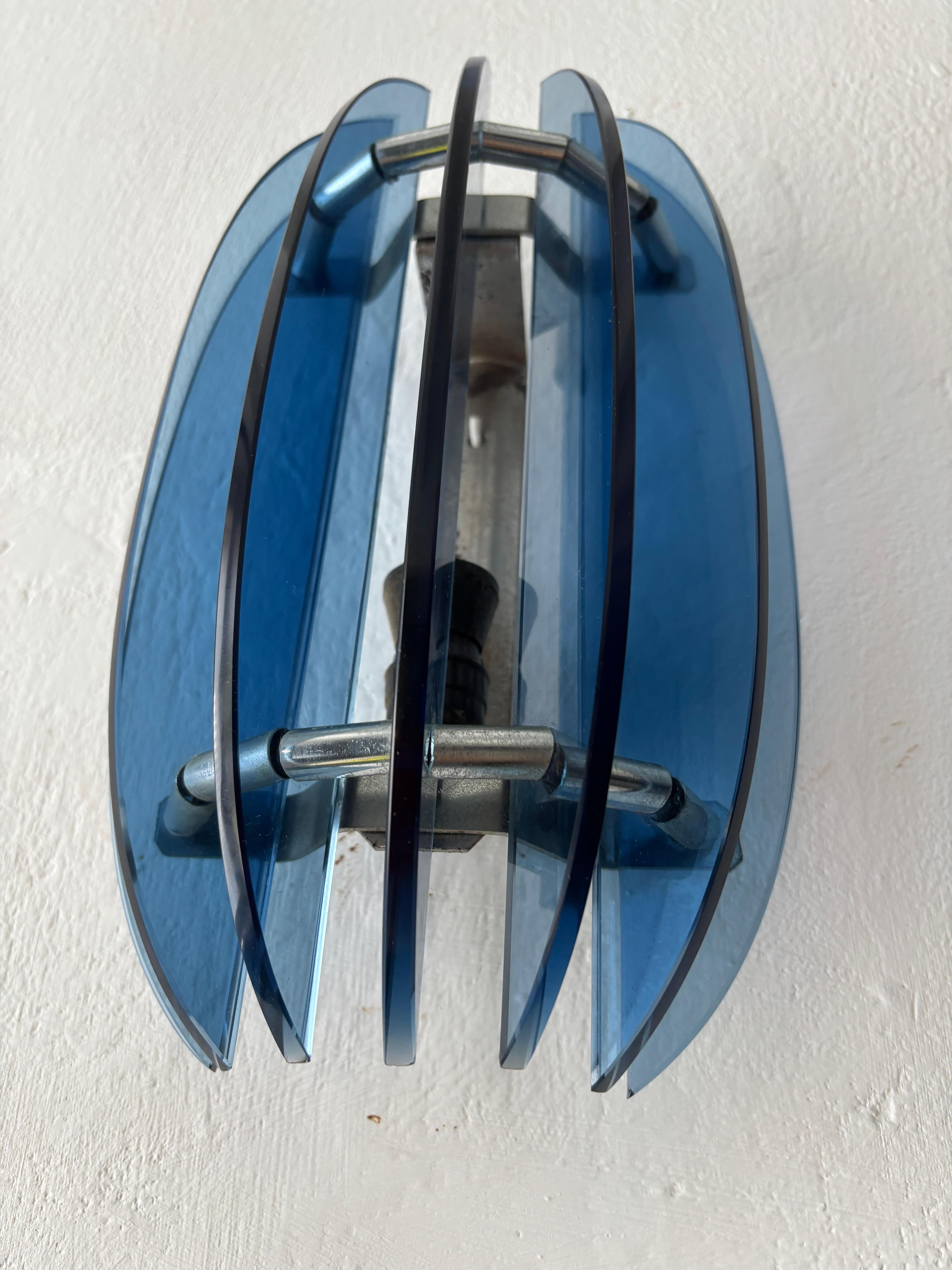 Apliques de Murano Veca Azul Cobalto de mediados de siglo Estilo de Fontana Arte, c 1960 en venta 2
