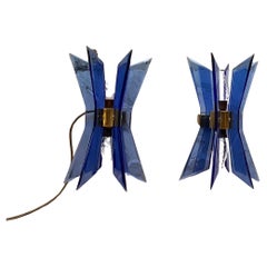 VECA - Coppia di appliques in vetro molato e ottone - Made in ITALY 1960