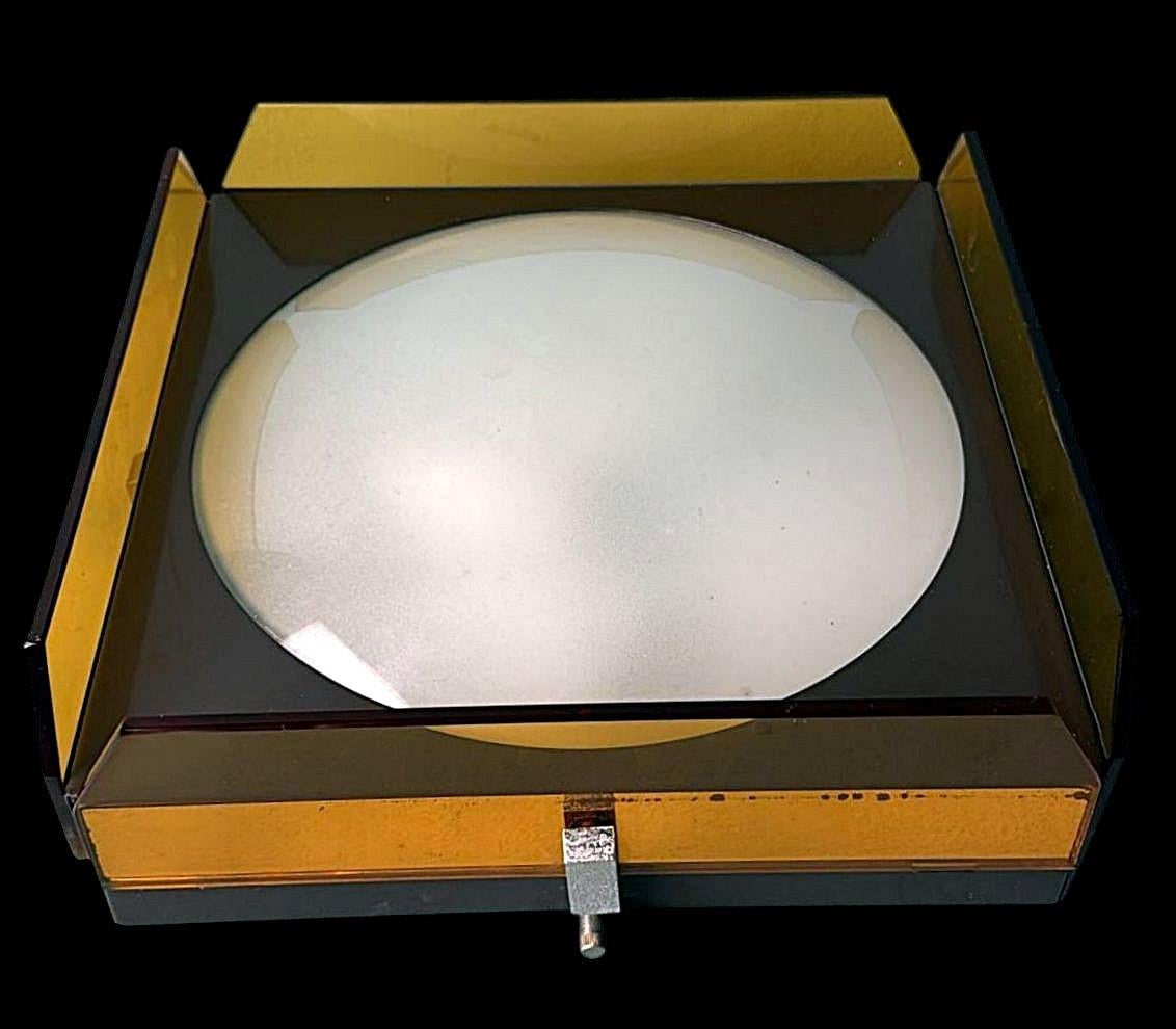 Mid-Century Modern Veca for Fontana Arte  Italian Crystal, Glass and Metal Ceiling Light For Sale