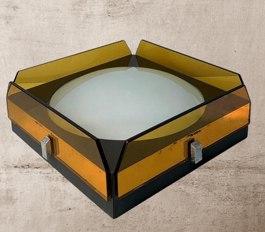 Veca for Fontana Arte  Italian Crystal, Glass and Metal Ceiling Light In Good Condition For Sale In Prato, Tuscany