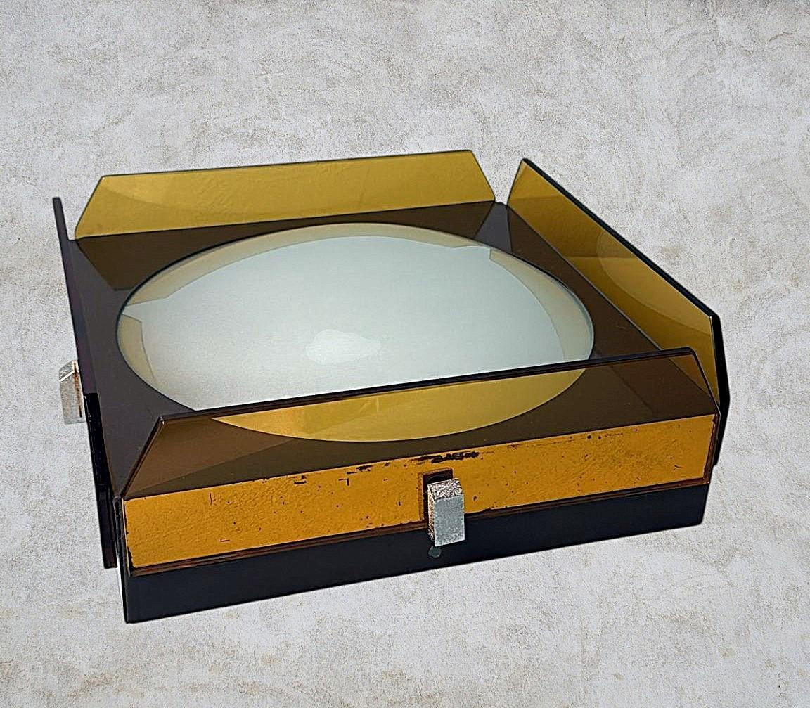 20th Century Veca for Fontana Arte  Italian Crystal, Glass and Metal Ceiling Light For Sale