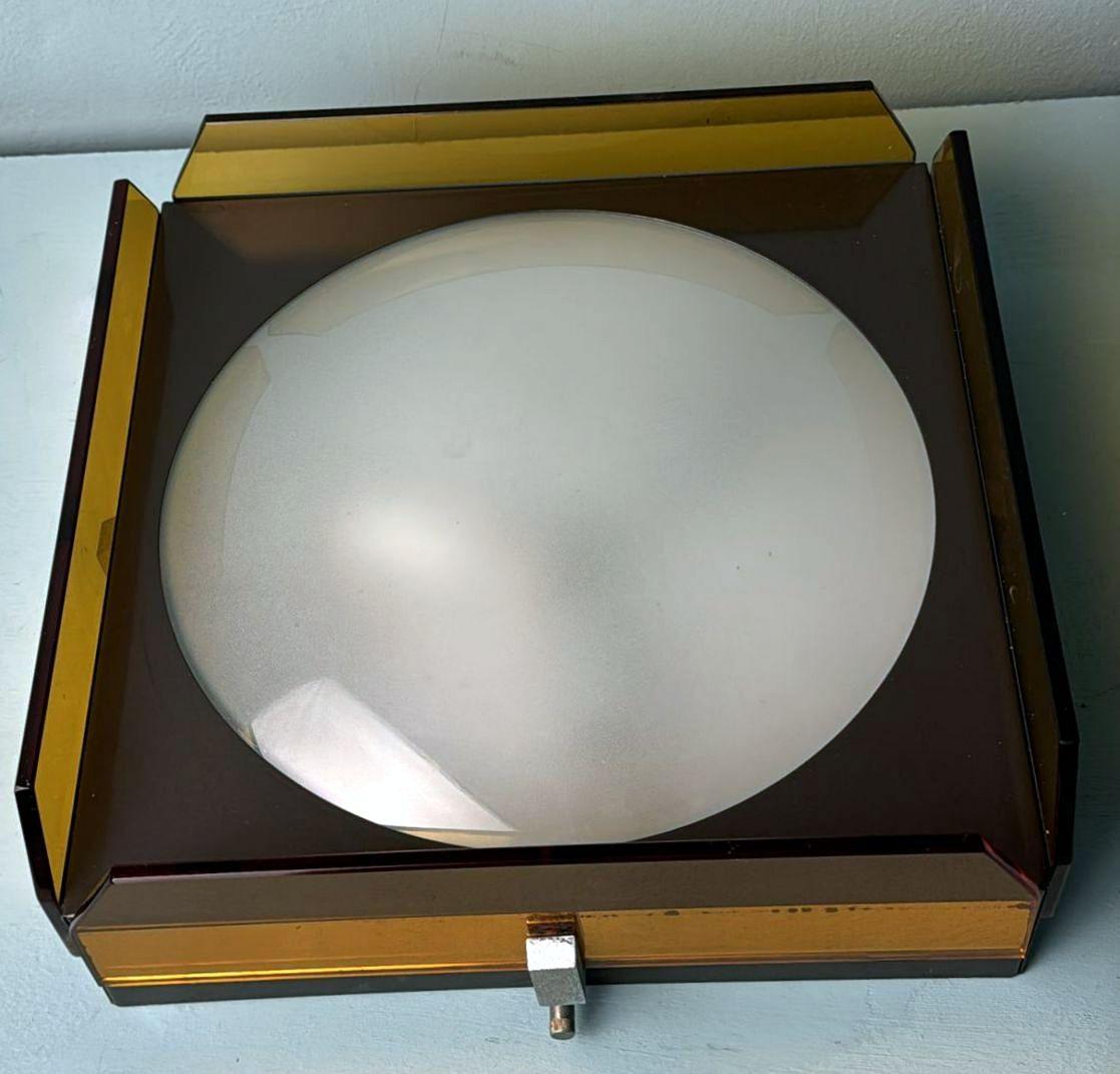 Veca for Fontana Arte  Italian Crystal, Glass and Metal Ceiling Light For Sale 3