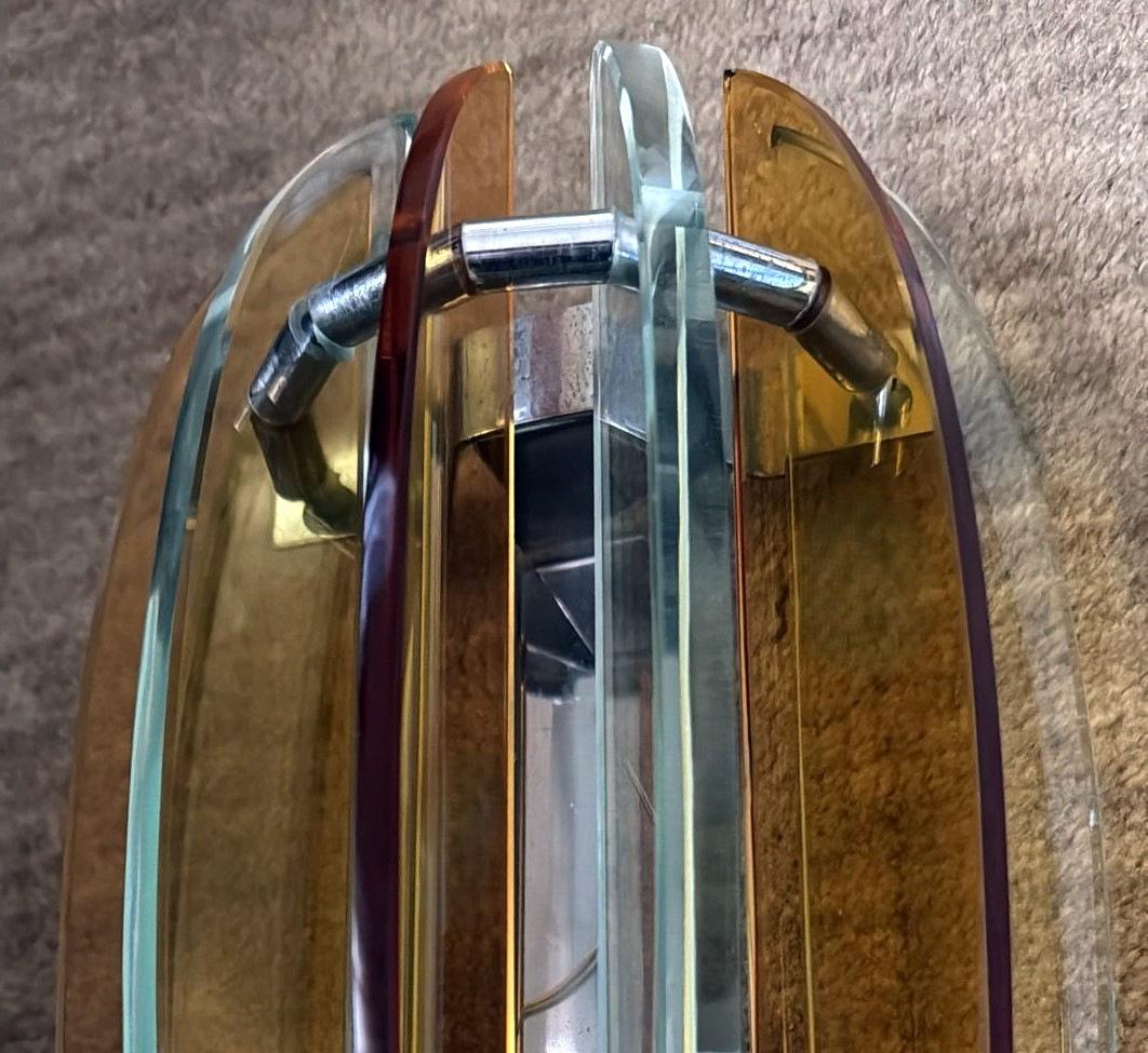 Paire d'appliques murales italiennes Veca pour Fontana Arte en acier et cristal en vente 9