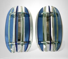 Veca For Fontana Arte Pair Of Italian Wall Sconces Steel And Seven Crystal
