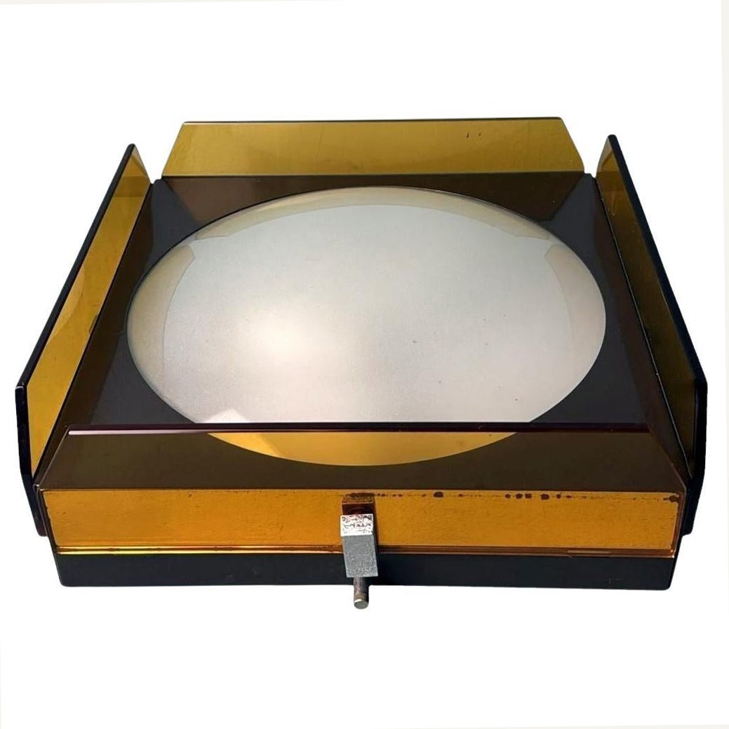 Veca Italian Crystal, Glass and Metal Ceiling Light For Sale
