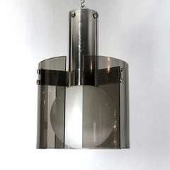 Veca, Italian Vintage Glass and Chrome Chandelier