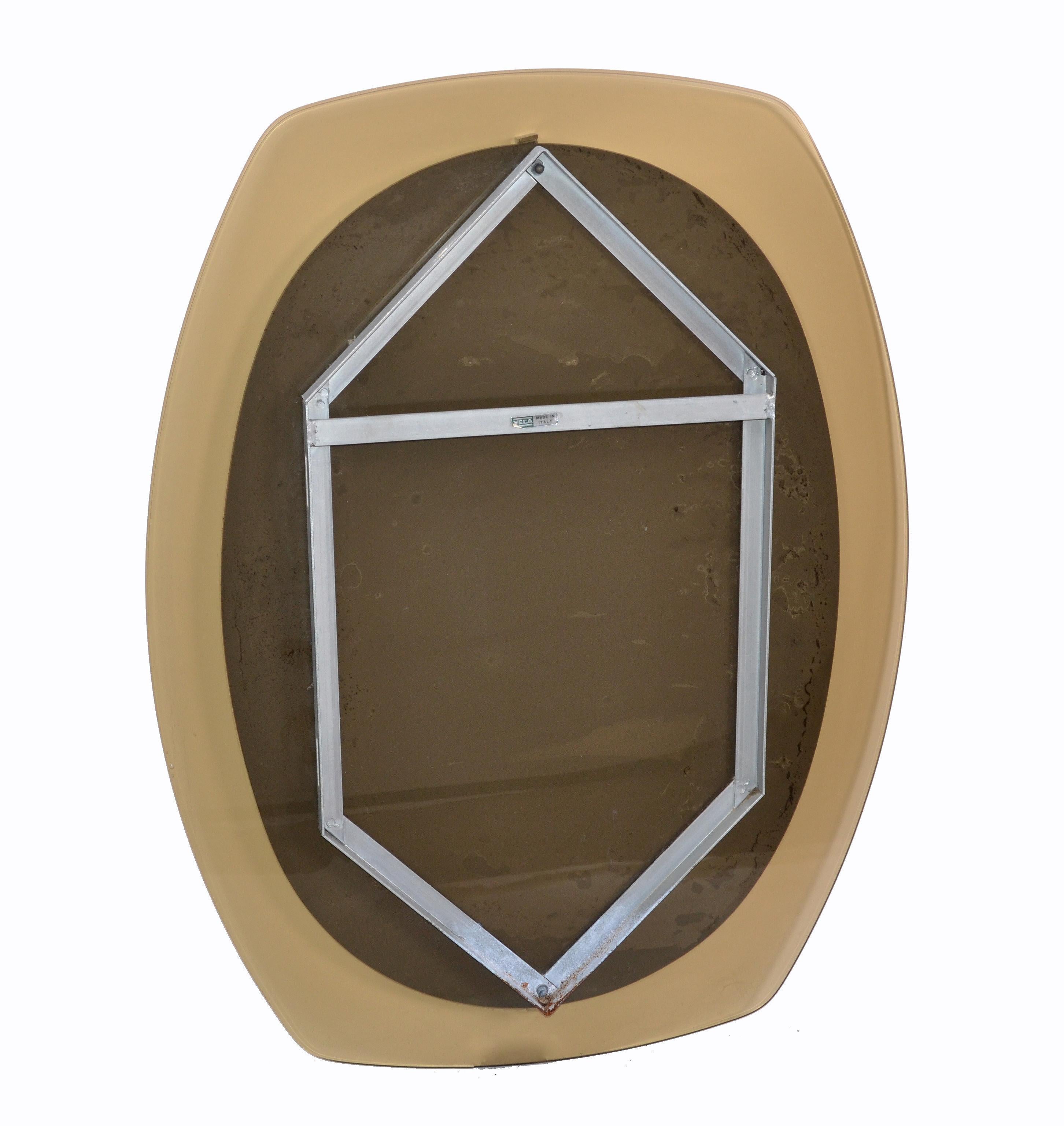 Espejo de pared biselado y cristal ahumado Veca Mid-Century Modern con cromo, Italia en venta 2