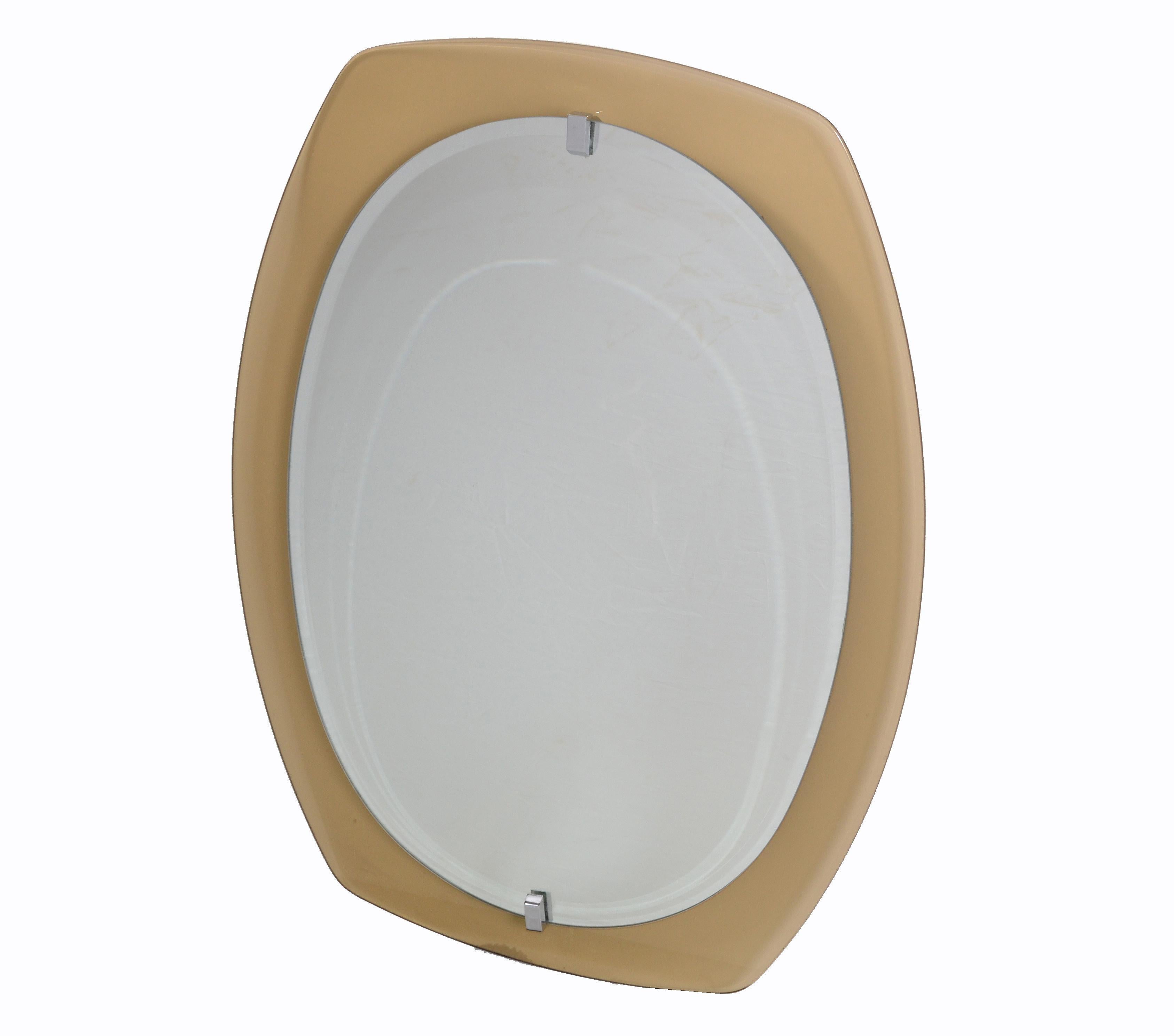 Espejo de pared biselado y cristal ahumado Veca Mid-Century Modern con cromo, Italia Moderno de mediados de siglo en venta