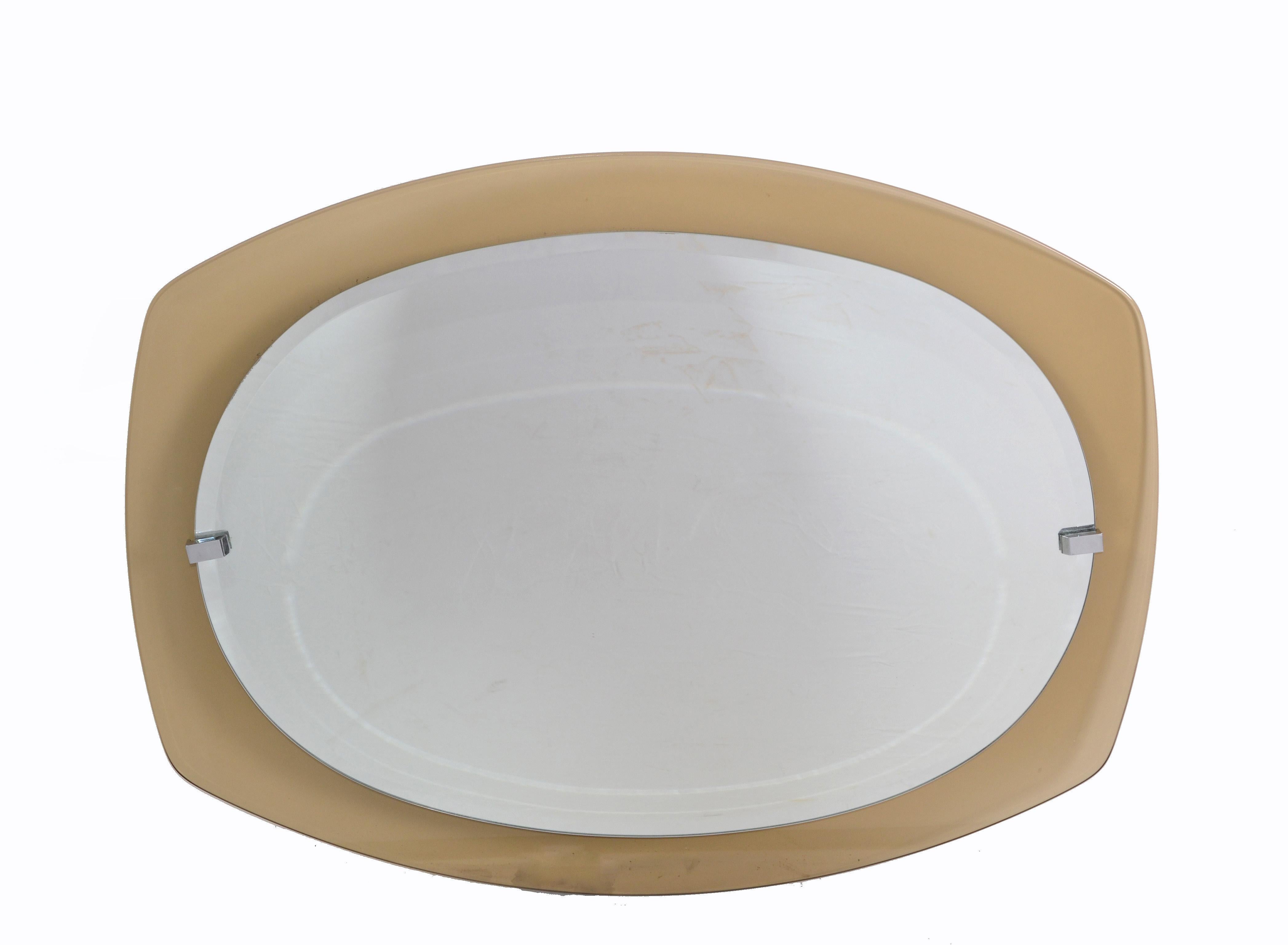 Espejo de pared biselado y cristal ahumado Veca Mid-Century Modern con cromo, Italia Italiano en venta