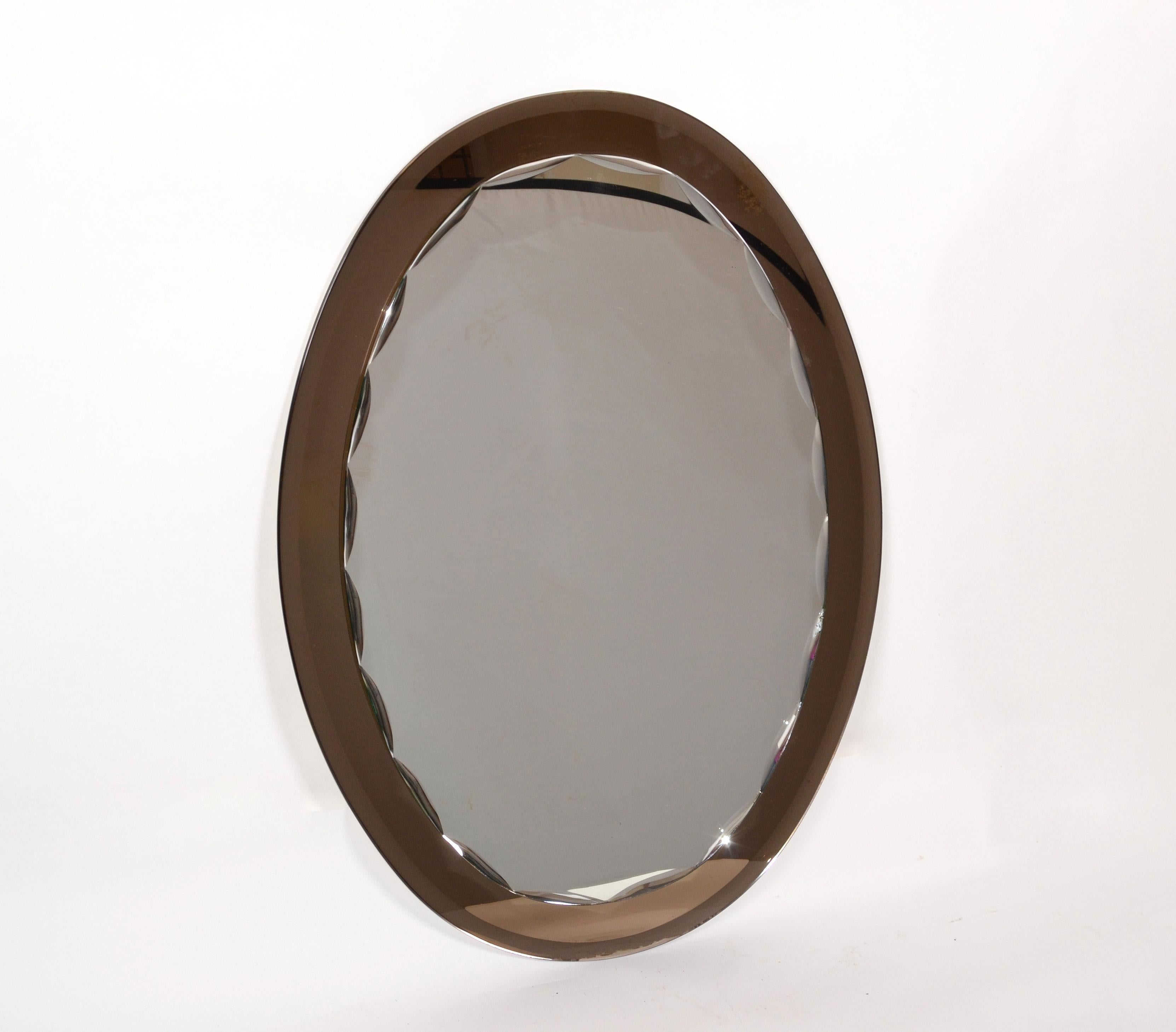 Veca Mid-Century Modern Faceted Wall Mirror & Beveled Smoked Glass 1970s Italy For Sale 7