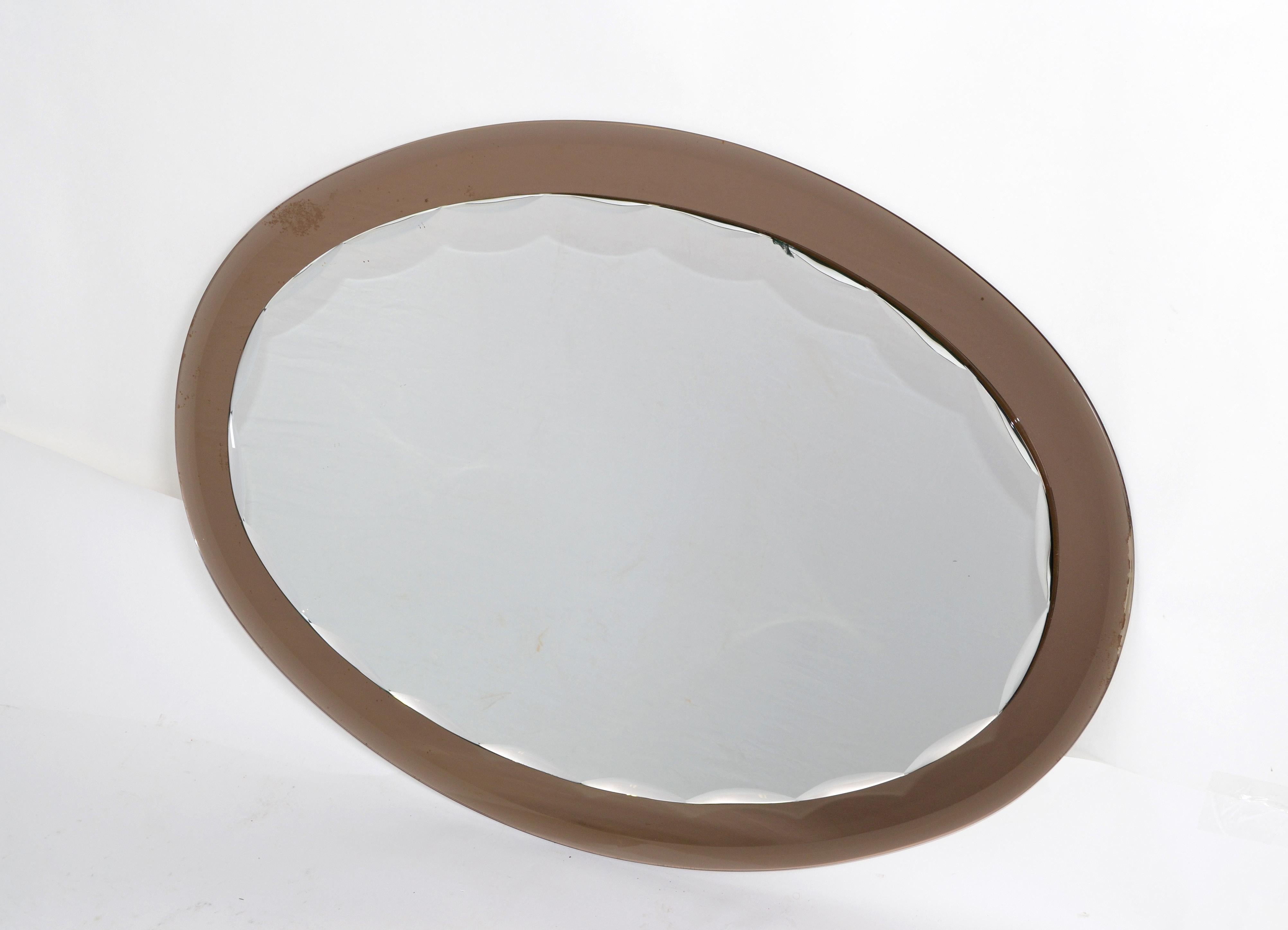 Italian Veca Mid-Century Modern Faceted Wall Mirror & Beveled Smoked Glass 1970s Italy For Sale
