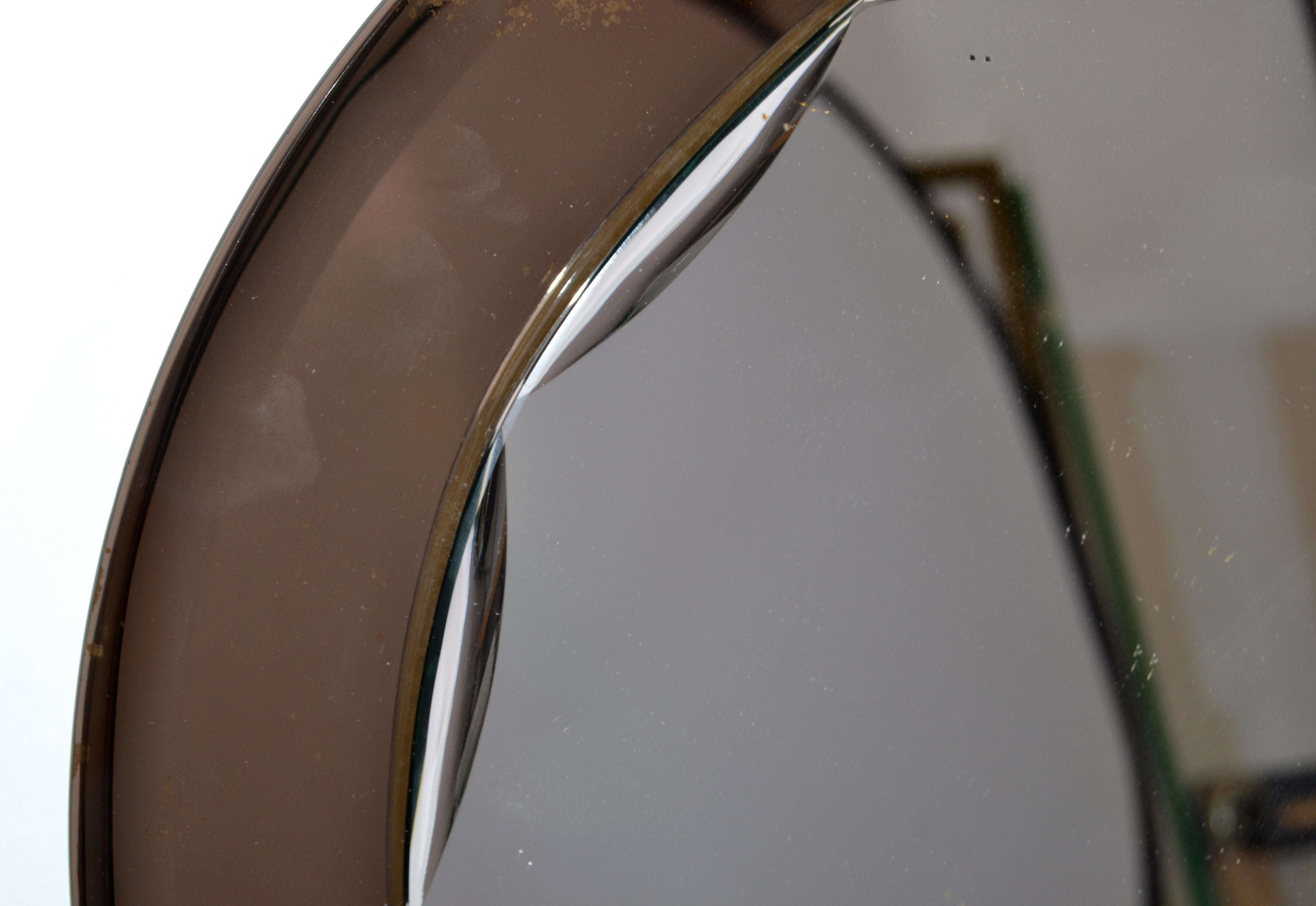 Veca Mid-Century Modern Faceted Wall Mirror & Beveled Smoked Glass 1970s Italy For Sale 1